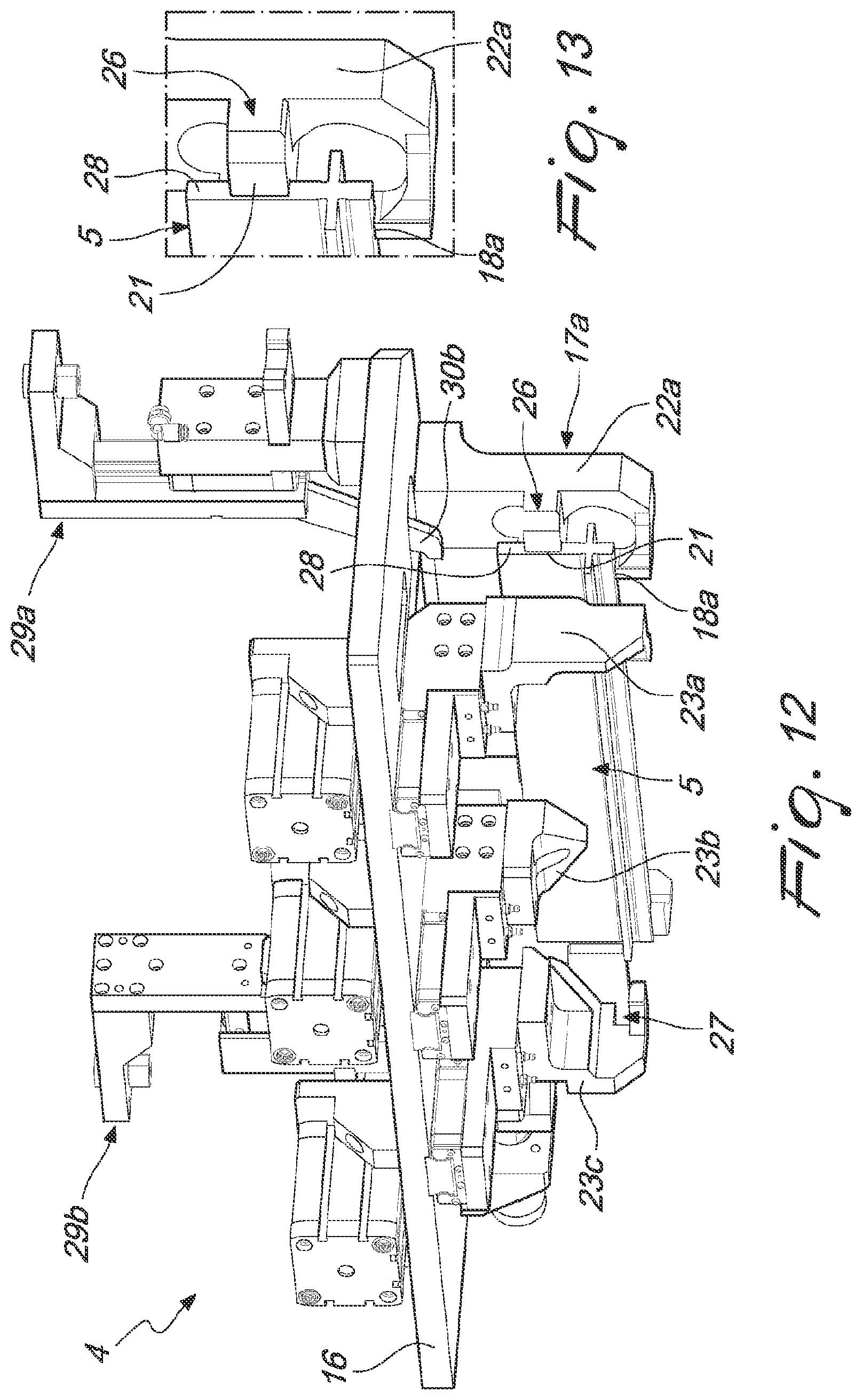 Patent US12090597 Figure 9 – Machining center equipped with device for mounting on a clamp parts or profiles to be worked