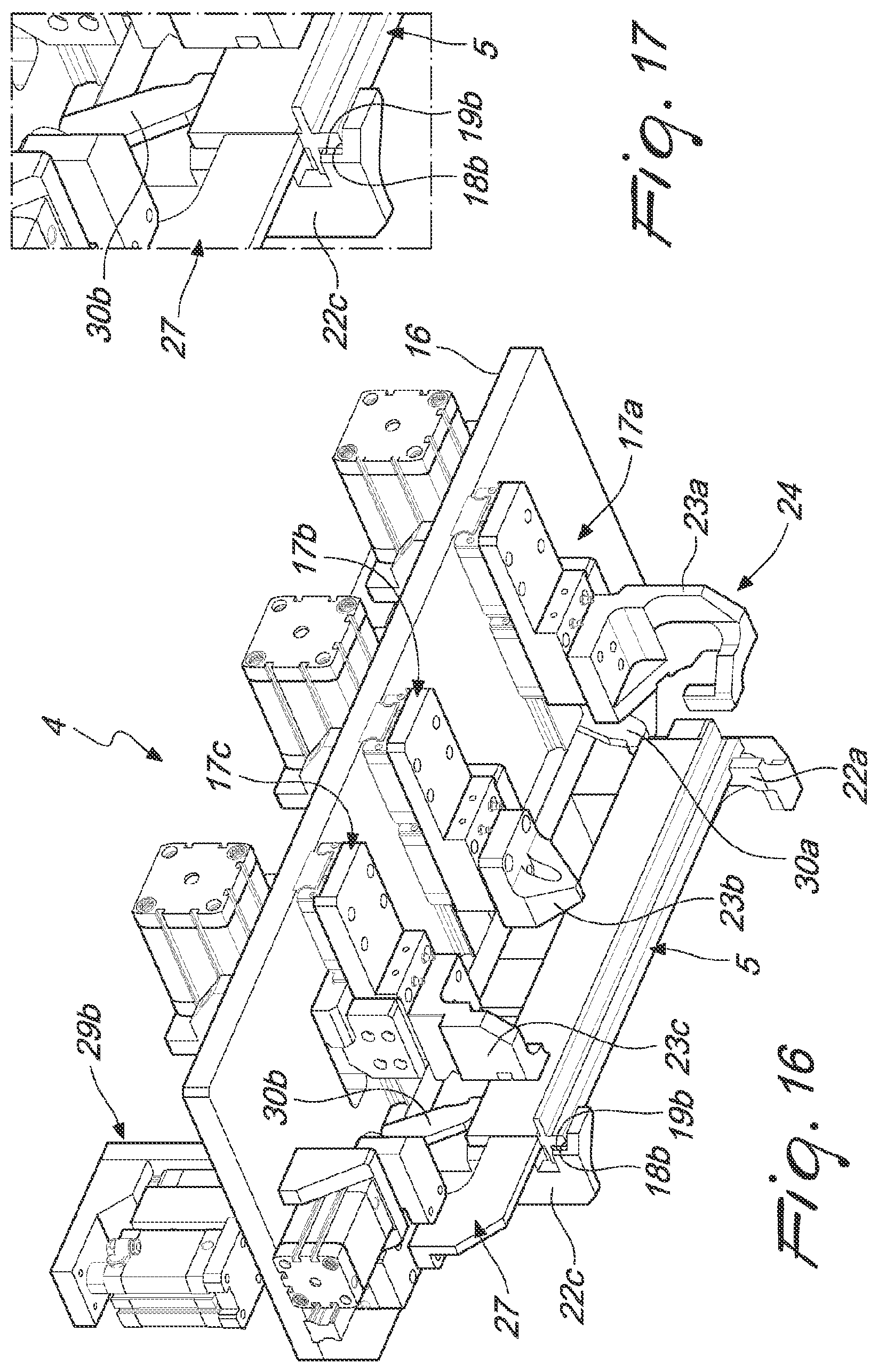 Patent US12090597 Figure 11 – Machining center equipped with device for mounting on a clamp parts or profiles to be worked