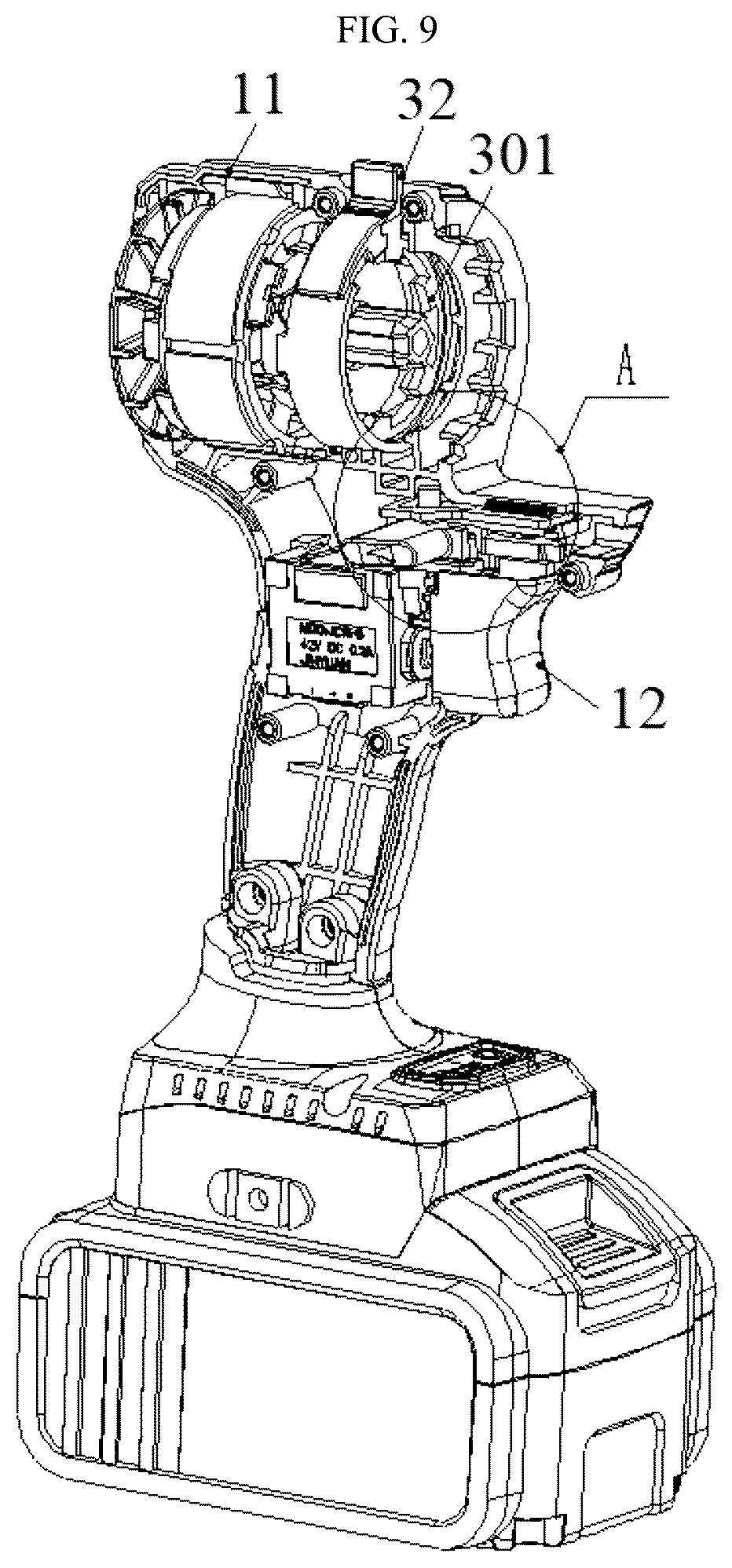 Patent US12090621 Figure 9 – Electric tool featuring quick assembly and assembly locking