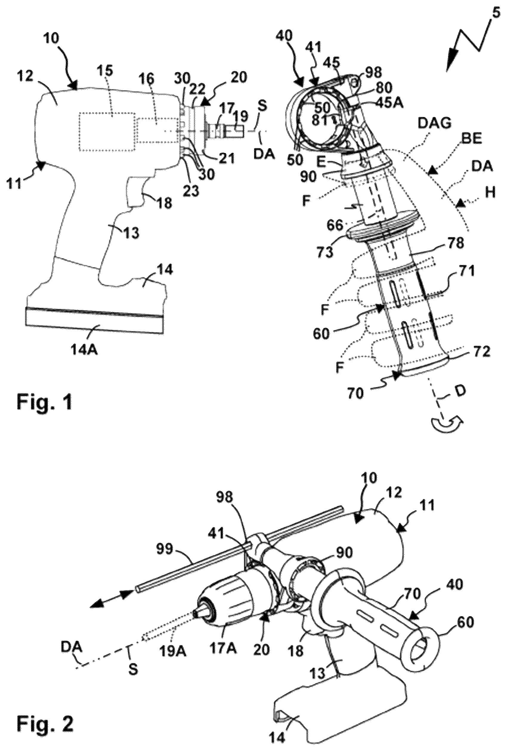 Patent US12090622 Figure 1 – Handle device for a hand-held power tool