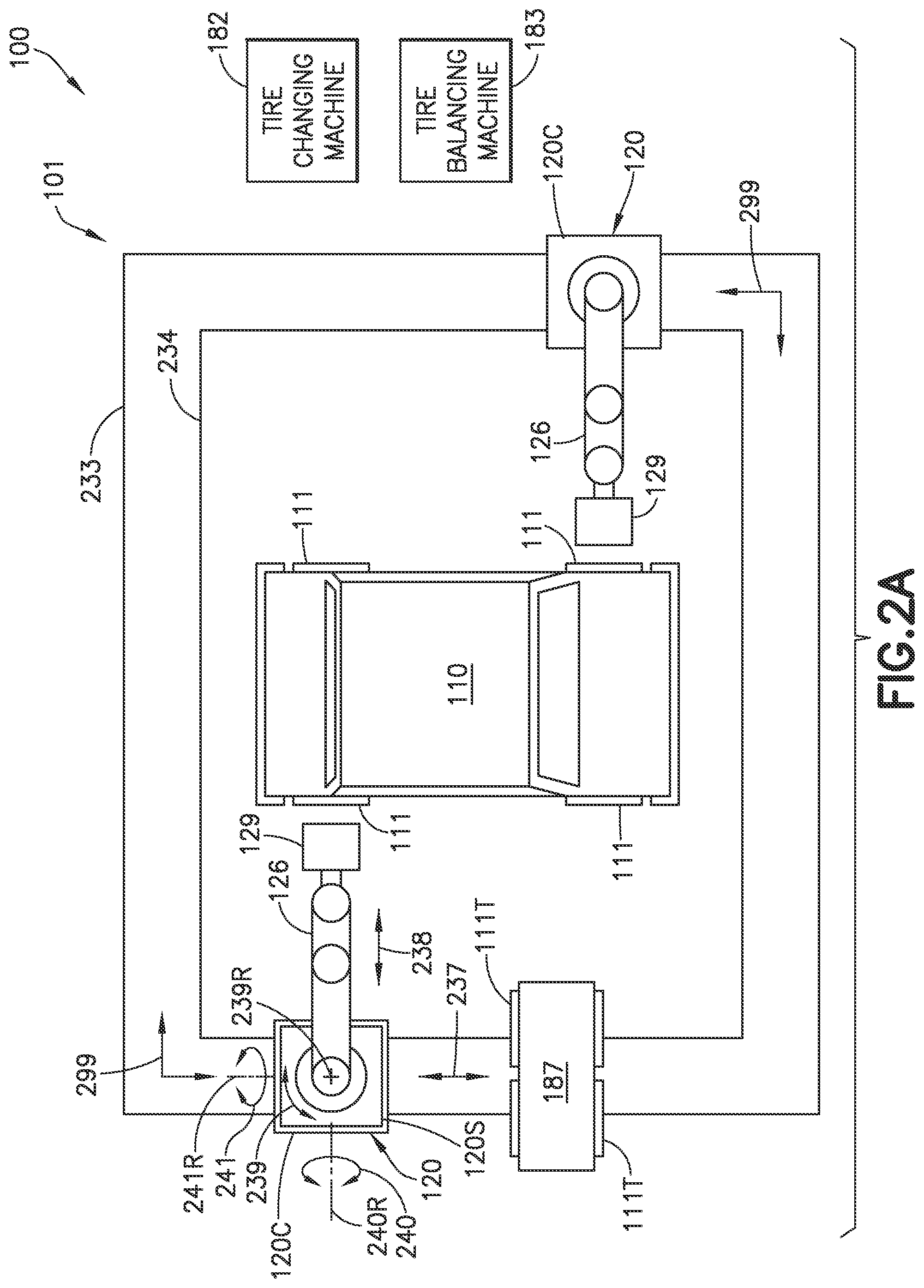 Patent US12090626 Figure 3 – Autonomous traverse tire changing bot, autonomous tire changing system, and method therefor