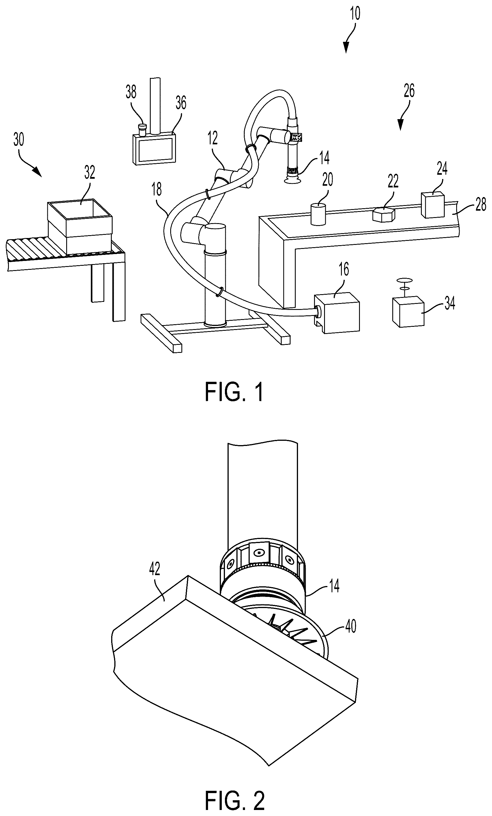 Patent US12090643 Figure 1 – Systems and methods for providing, in programmable motion devices, compliant end effectors with noise mitigation
