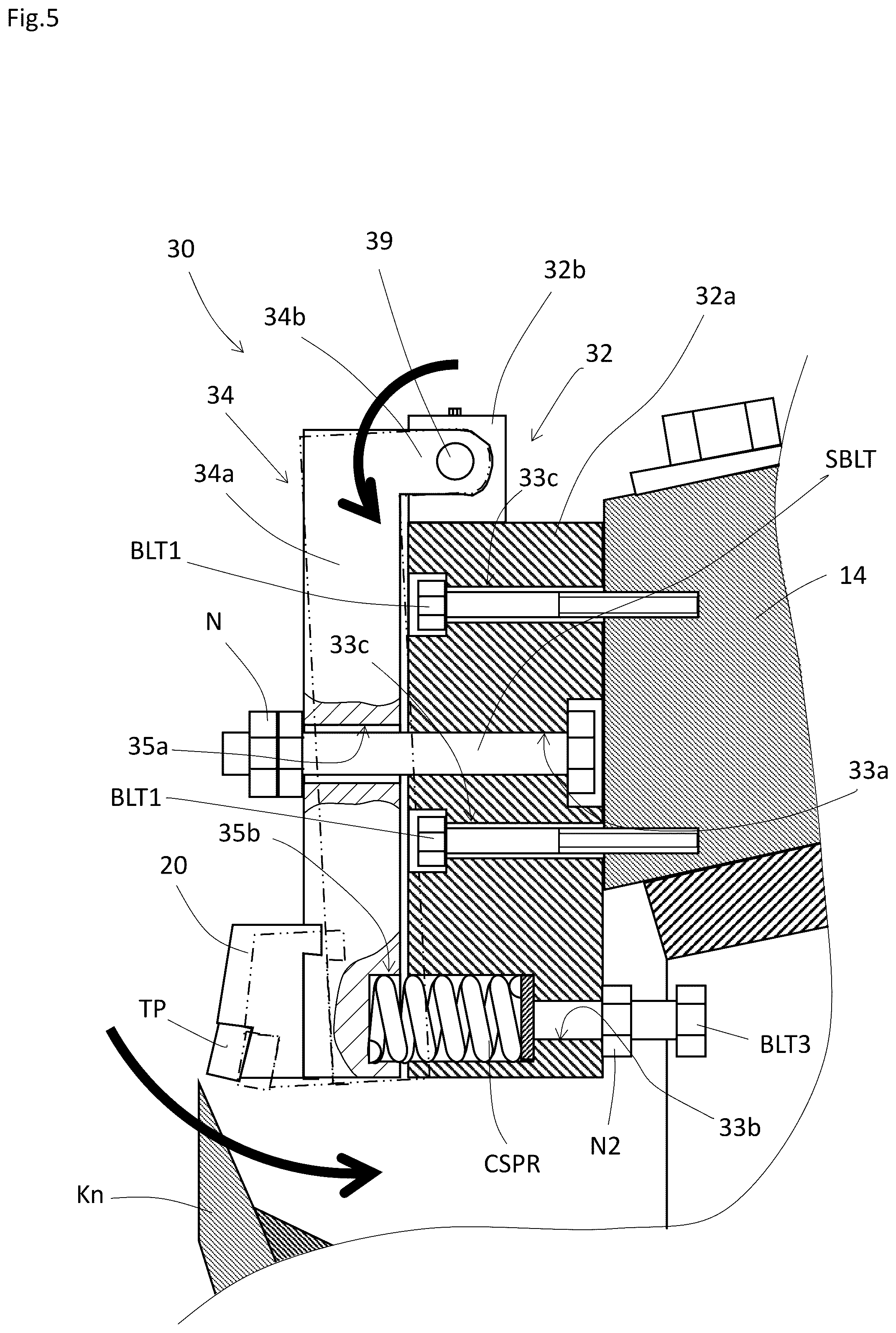 Patent US12090681 Figure 5 – Knife carriage, a rotary veneer lathe having the same, and a veneer slicer having the same