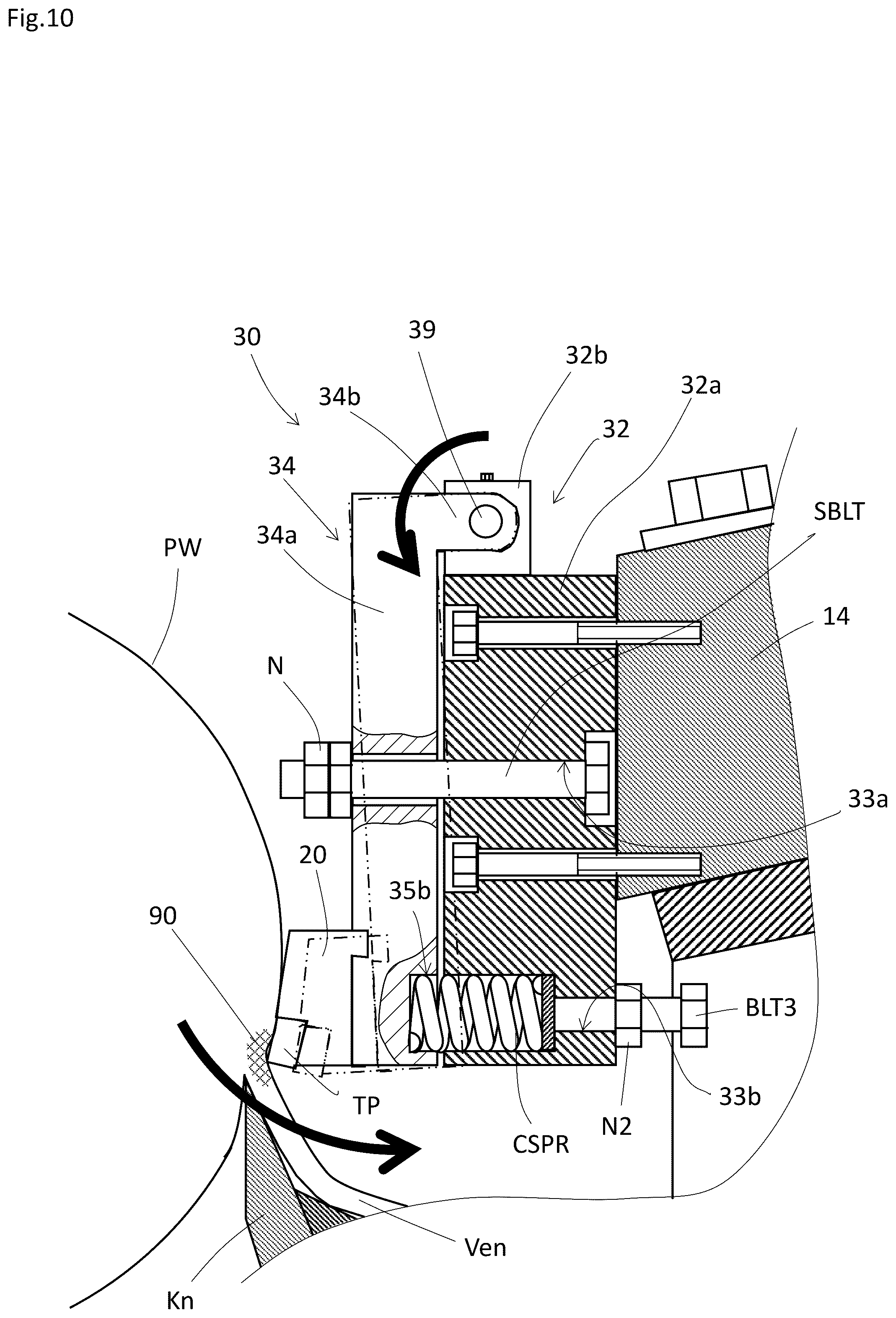 Patent US12090681 Figure 10 – Knife carriage, a rotary veneer lathe having the same, and a veneer slicer having the same