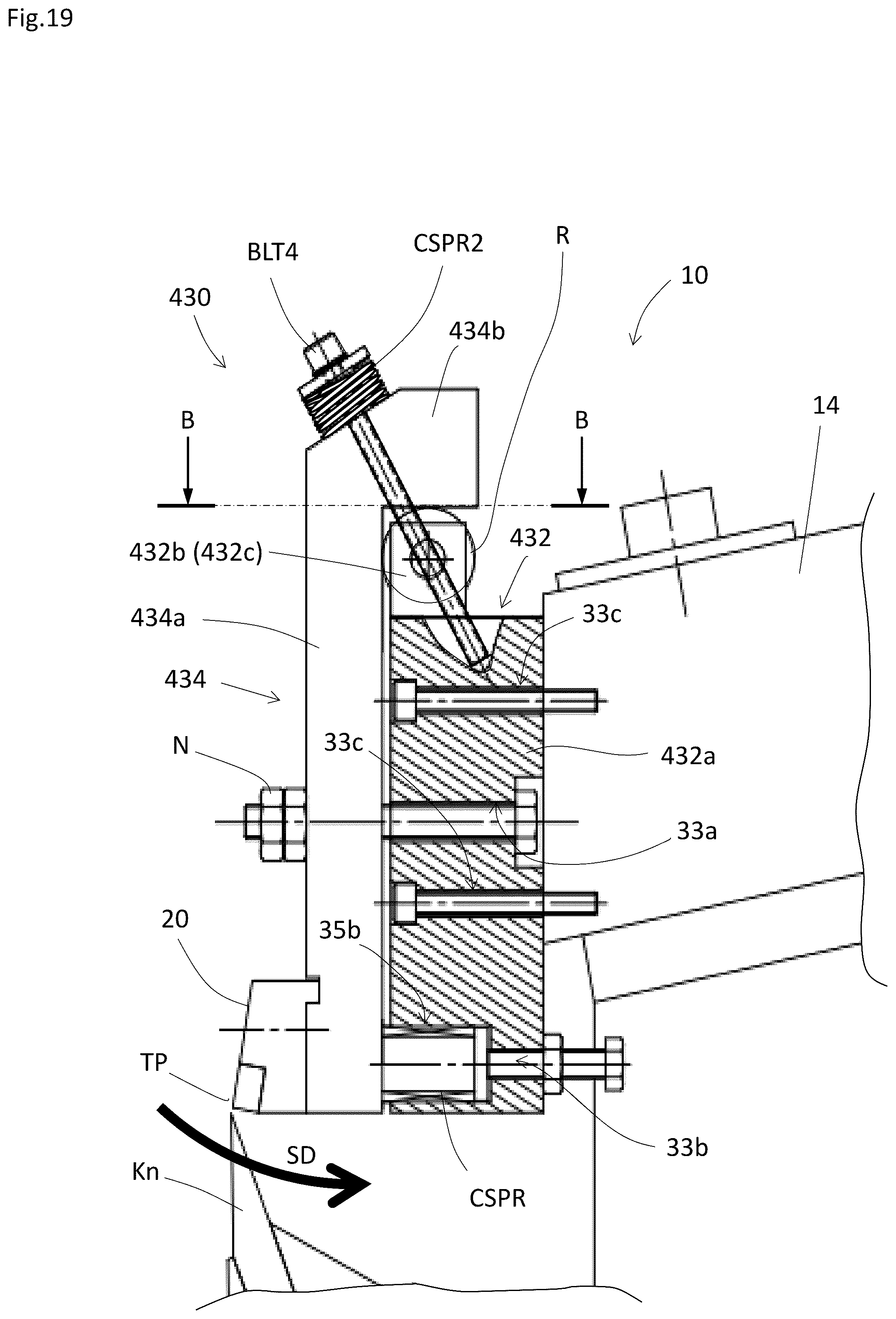 Patent US12090681 Figure 19 – Knife carriage, a rotary veneer lathe having the same, and a veneer slicer having the same