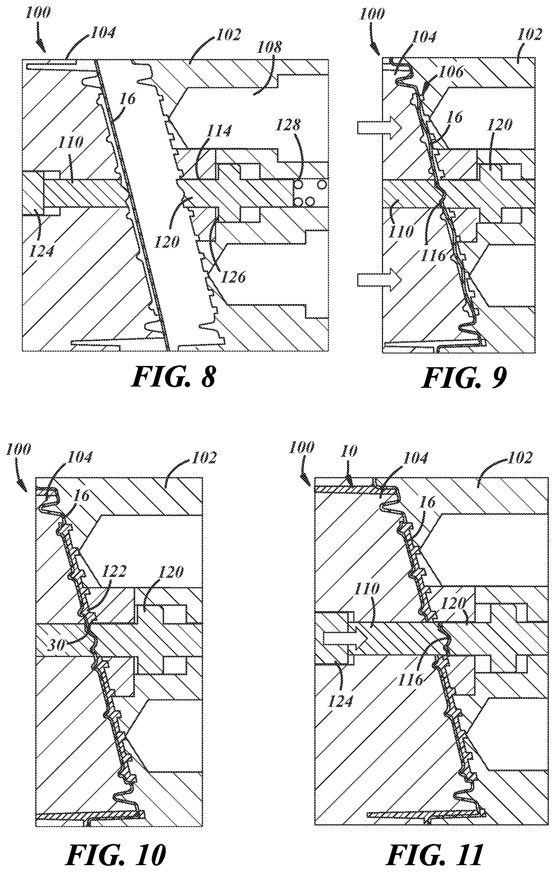 Patent US12090691 Figure 3 – Cutting an airbag door hinge layer during molding