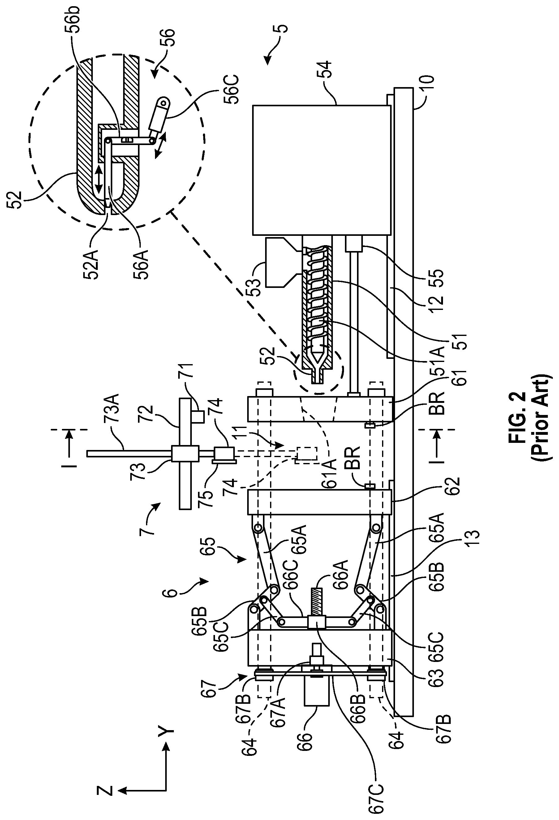 Patent US12090692 Figure 2 – Injection molding apparatus with a mold conveyor, and method of controlling the mold conveyor and the injection molding apparatus