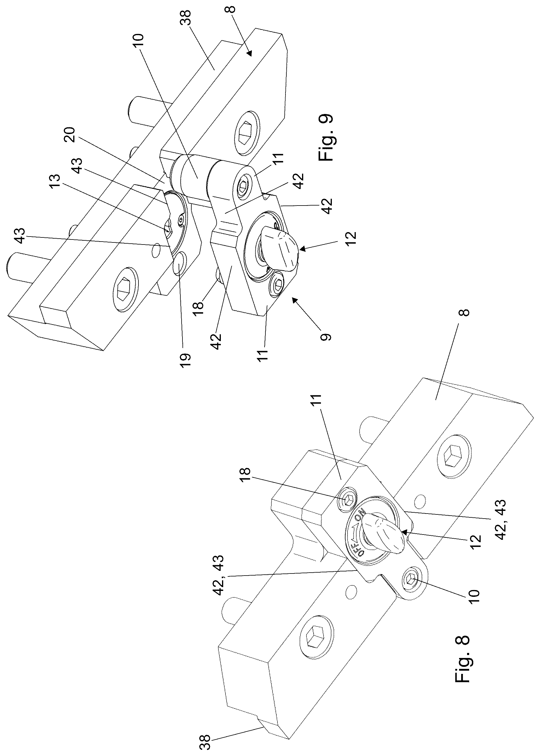 Patent US12090701 Figure 6 – Support apparatus for supporting at least one neck mold of a container in an injection blow molding machine