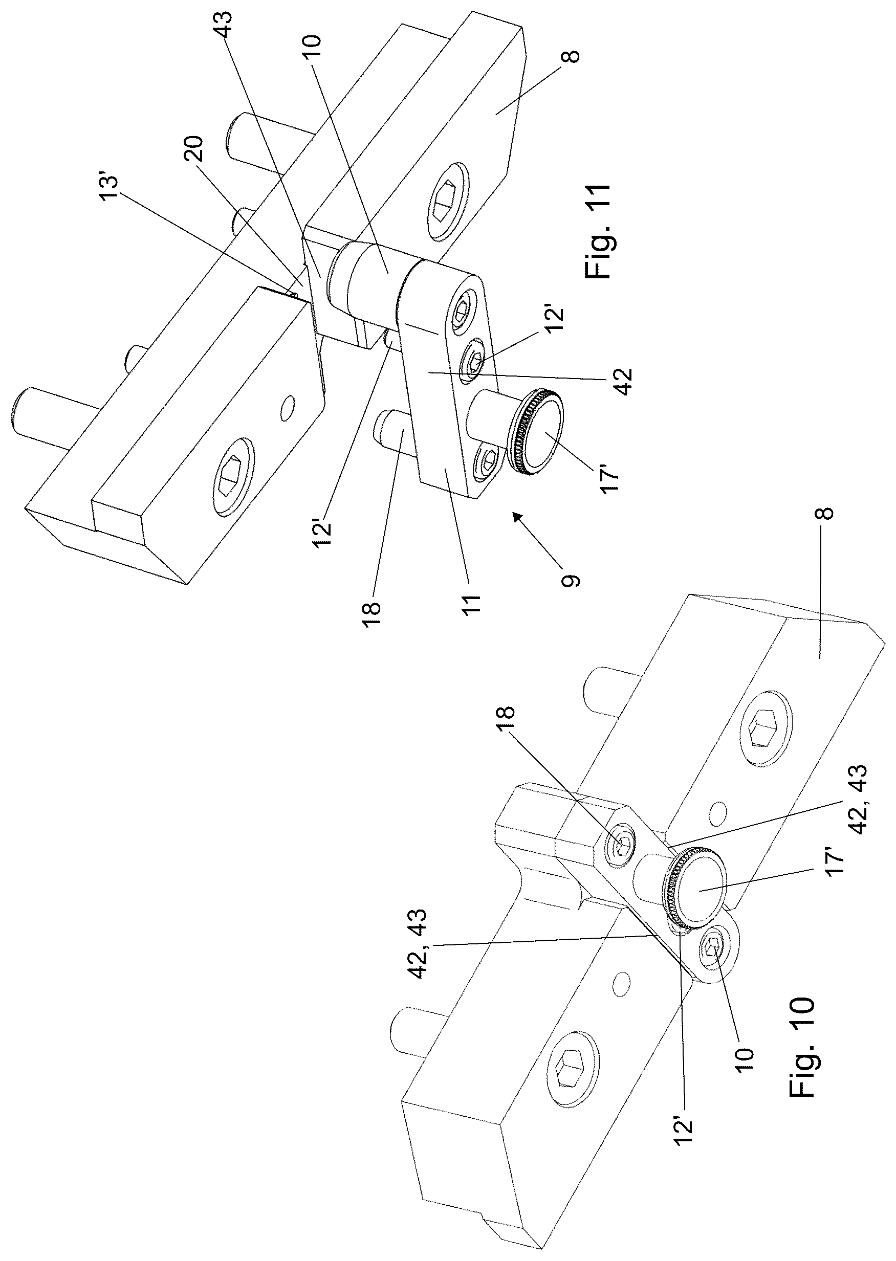 Patent US12090701 Figure 7 – Support apparatus for supporting at least one neck mold of a container in an injection blow molding machine