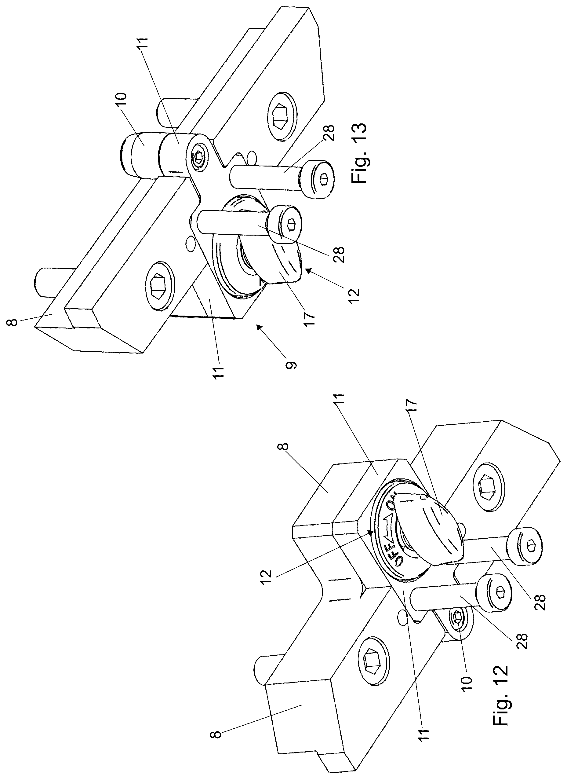 Patent US12090701 Figure 8 – Support apparatus for supporting at least one neck mold of a container in an injection blow molding machine