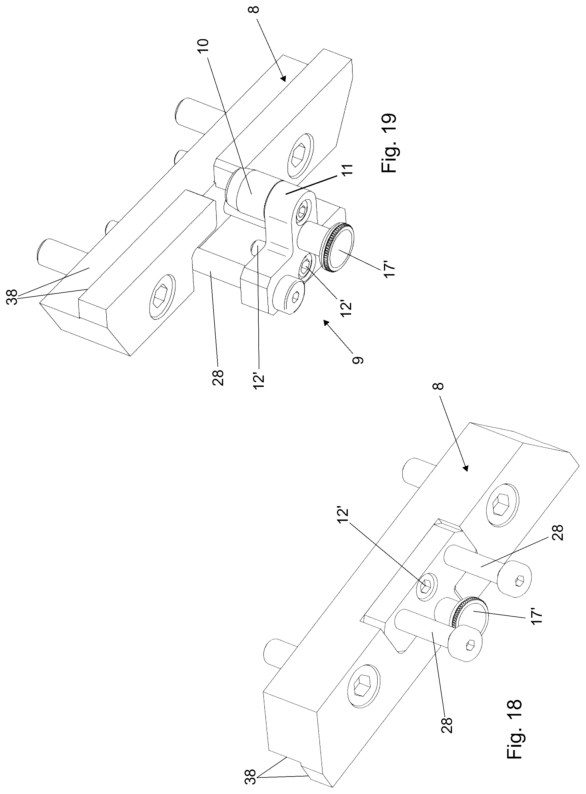 Patent US12090701 Figure 12 – Support apparatus for supporting at least one neck mold of a container in an injection blow molding machine
