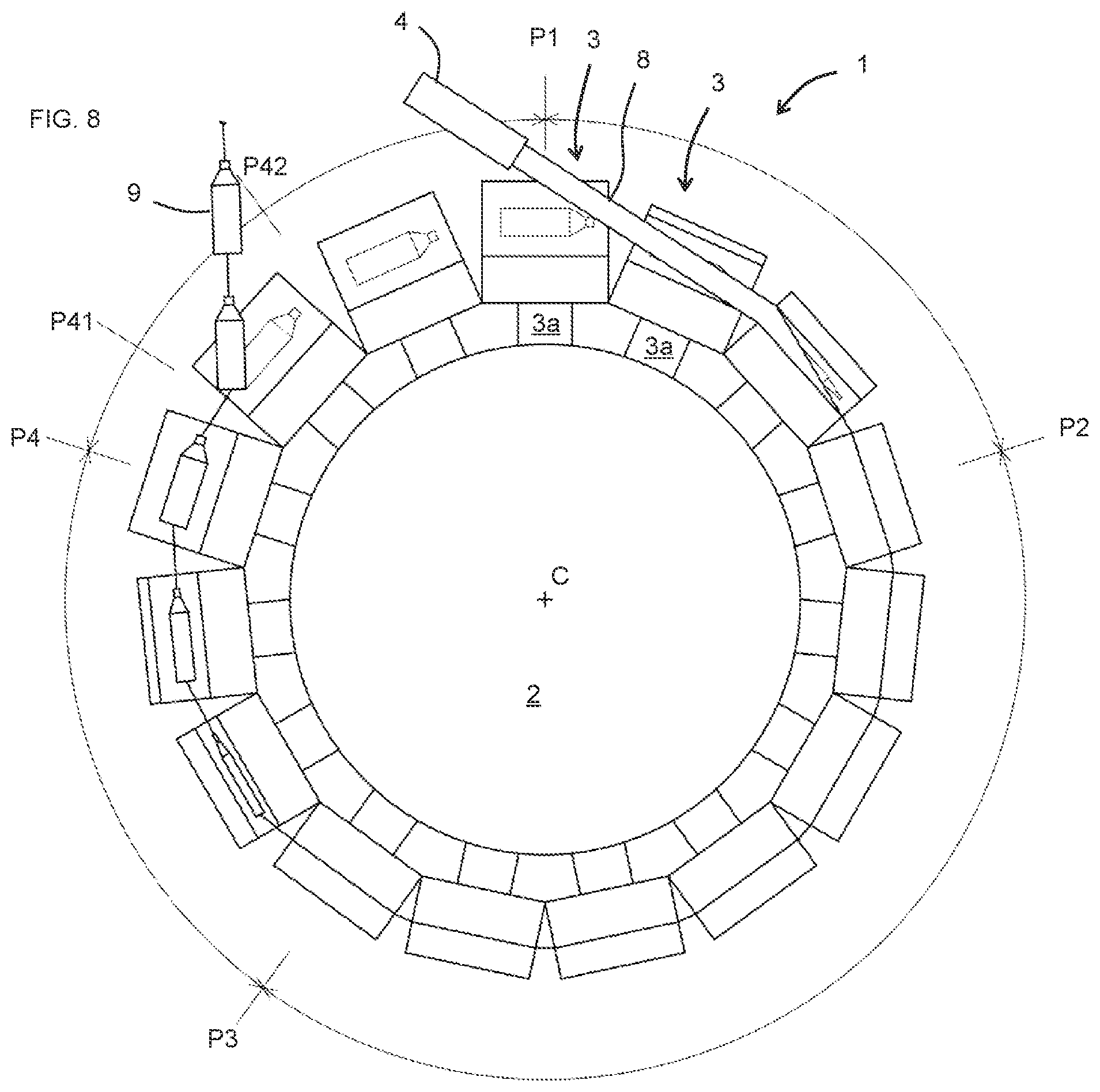 Patent US12090702 Figure 8 – Rotary molding machine
