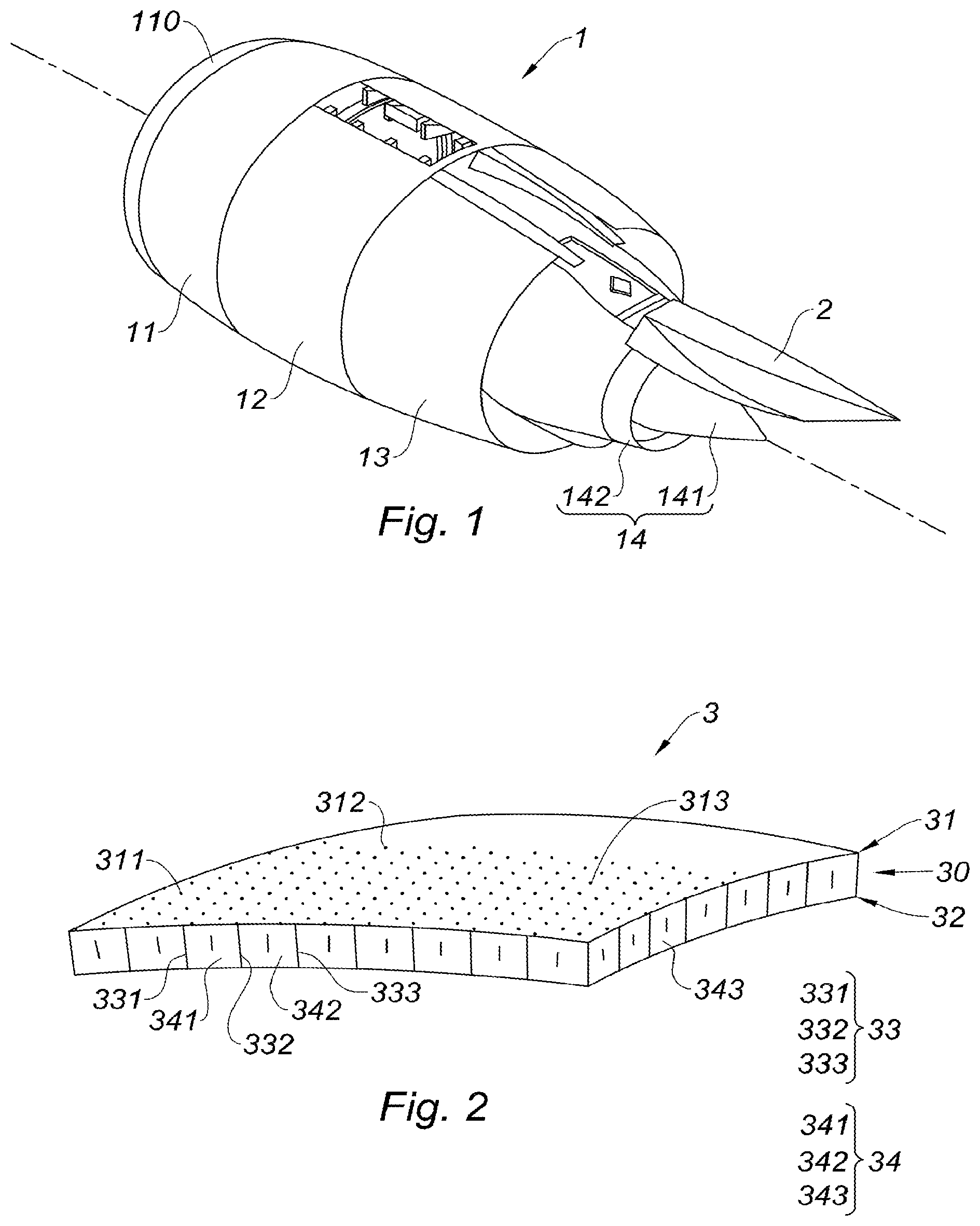 Patent US12090741 Figure 1 – Structural and/or acoustic panel of a nacelle of an aircraft propulsion assembly and related manufacturing method