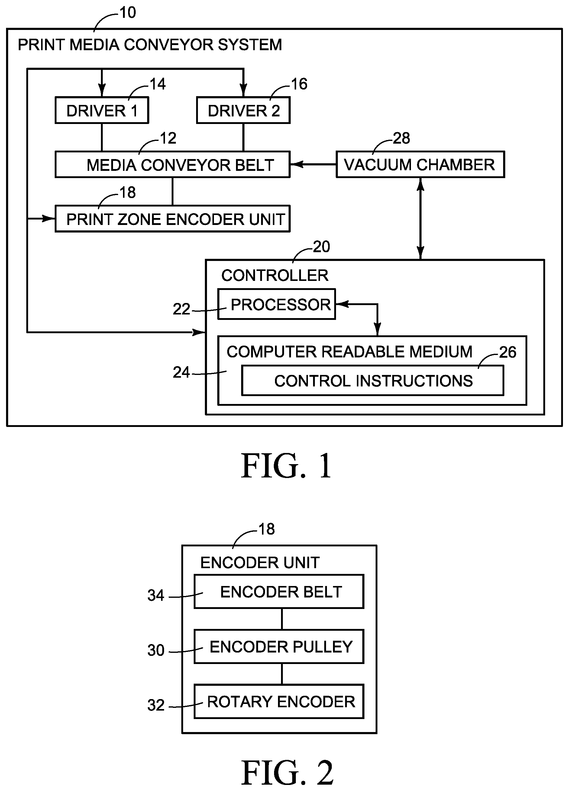 Patent US12090749 Figure 1 – Dual drive print media conveyor belt