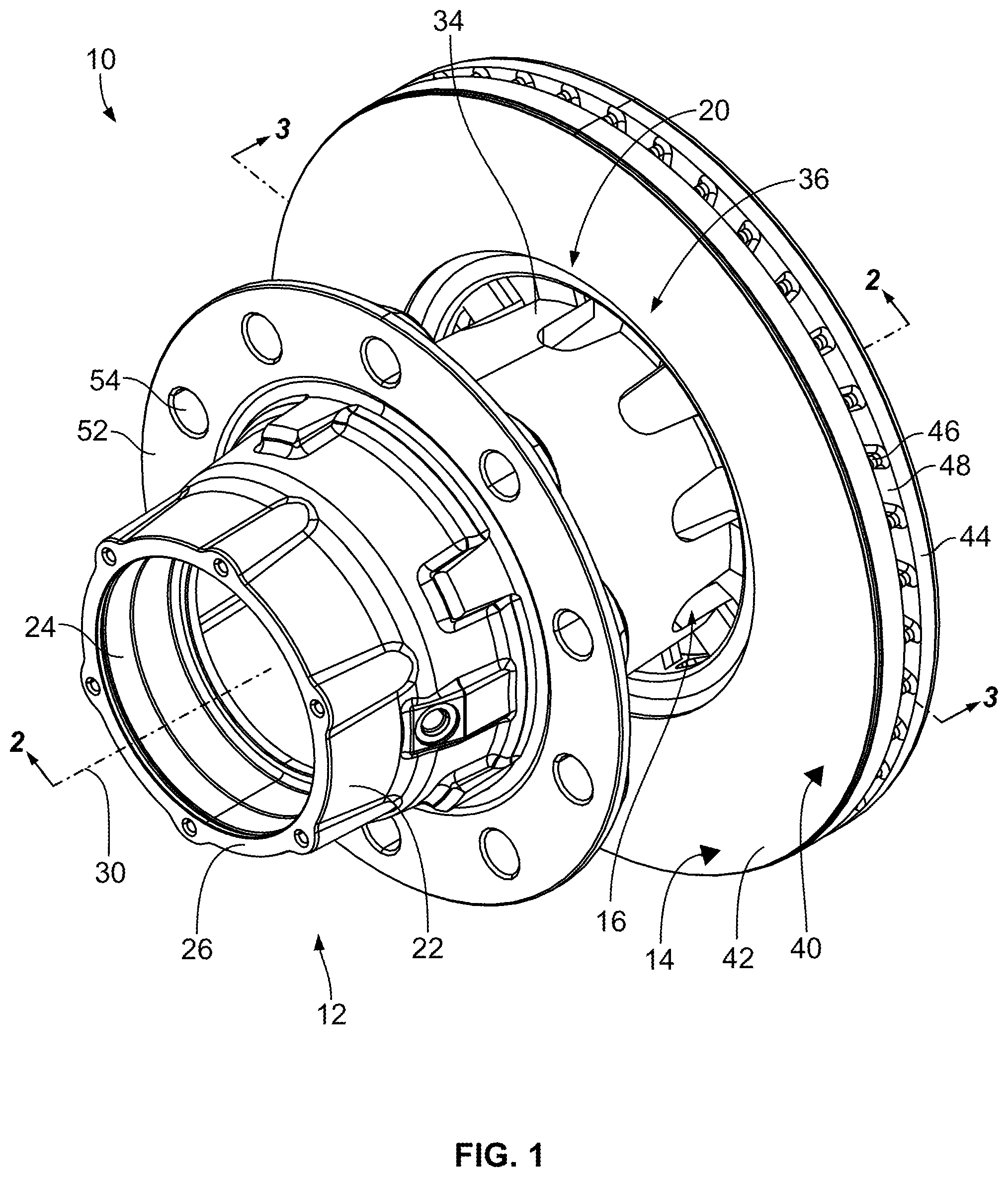 Patent US12090781 Figure 1 – Wheel hub with integrated circular brake element