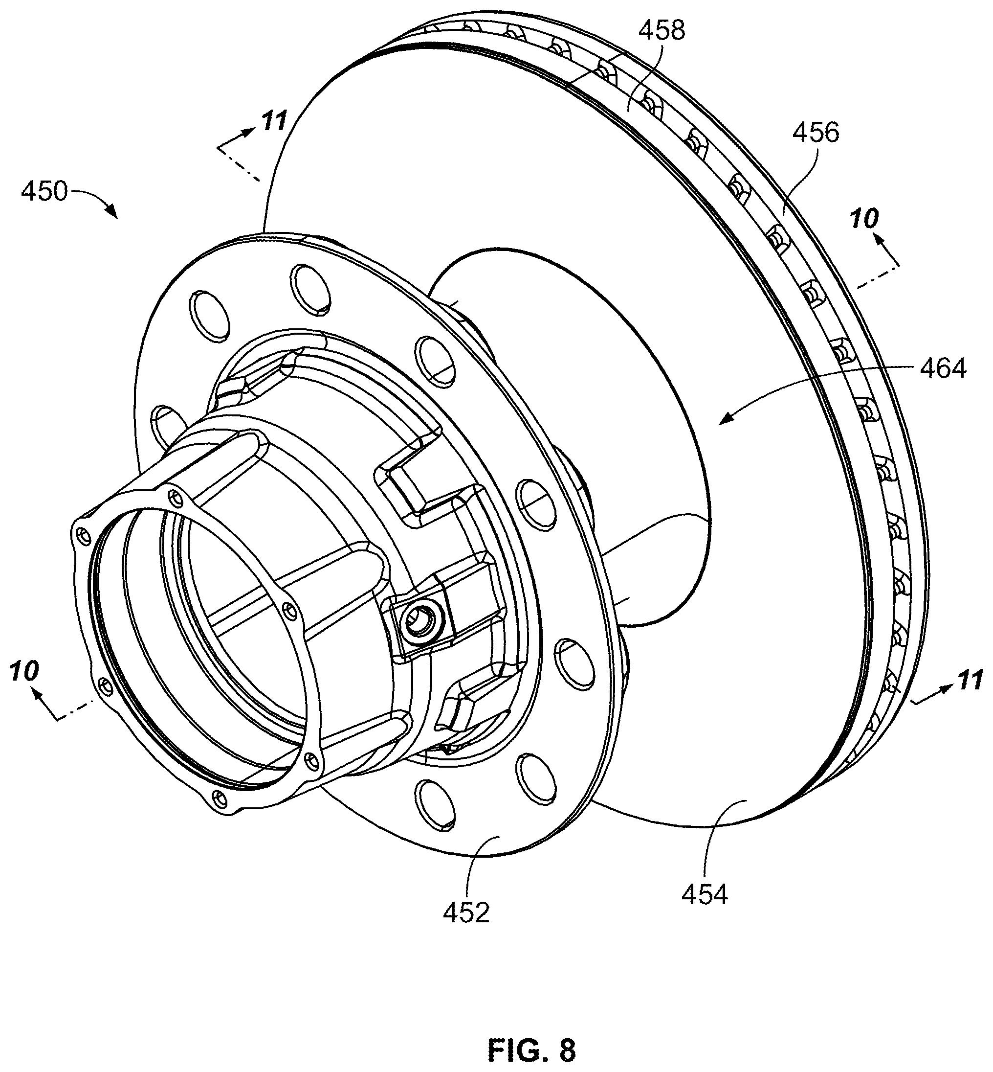 Patent US12090781 Figure 9 – Wheel hub with integrated circular brake element