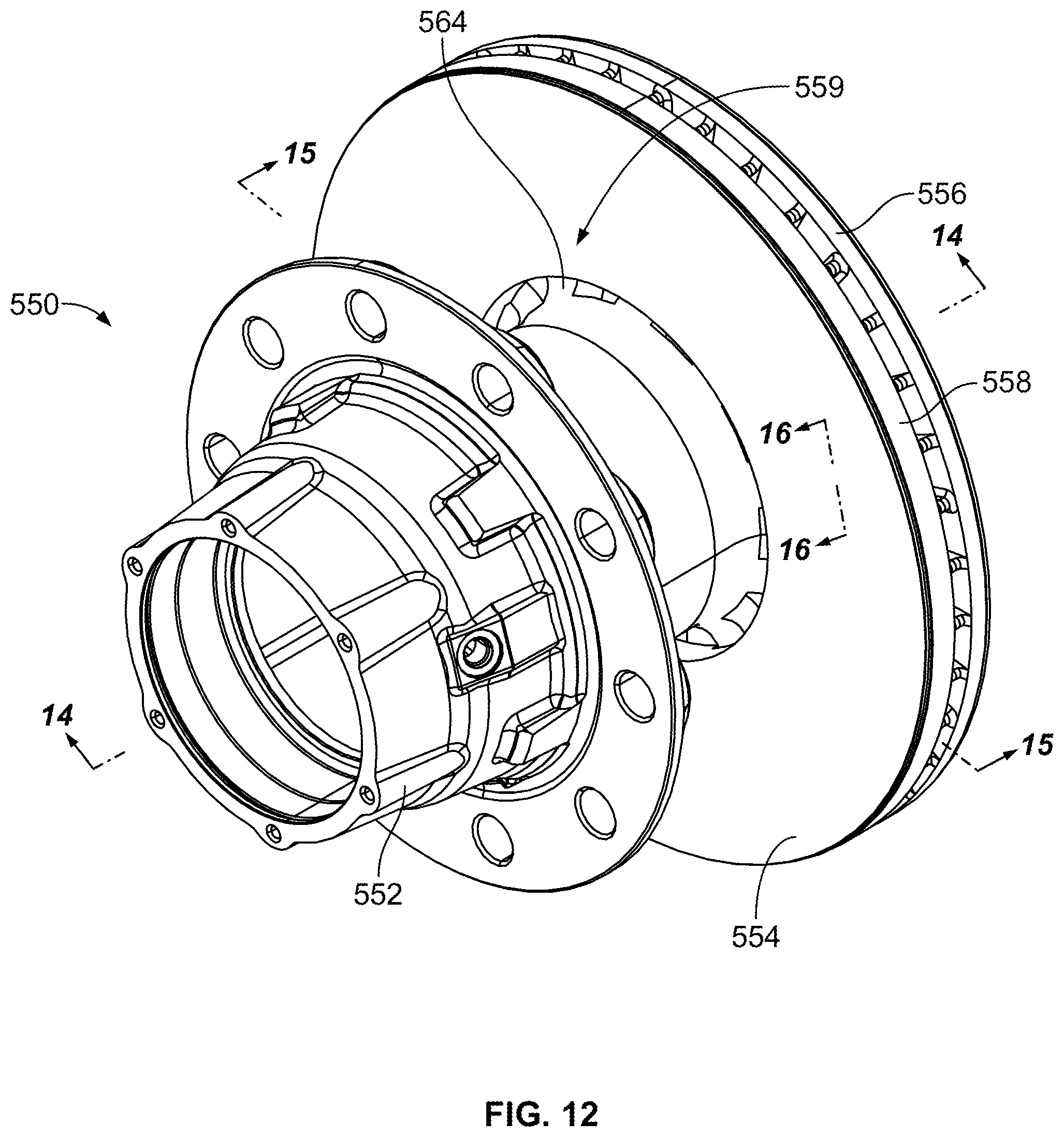 Patent US12090781 Figure 13 – Wheel hub with integrated circular brake element