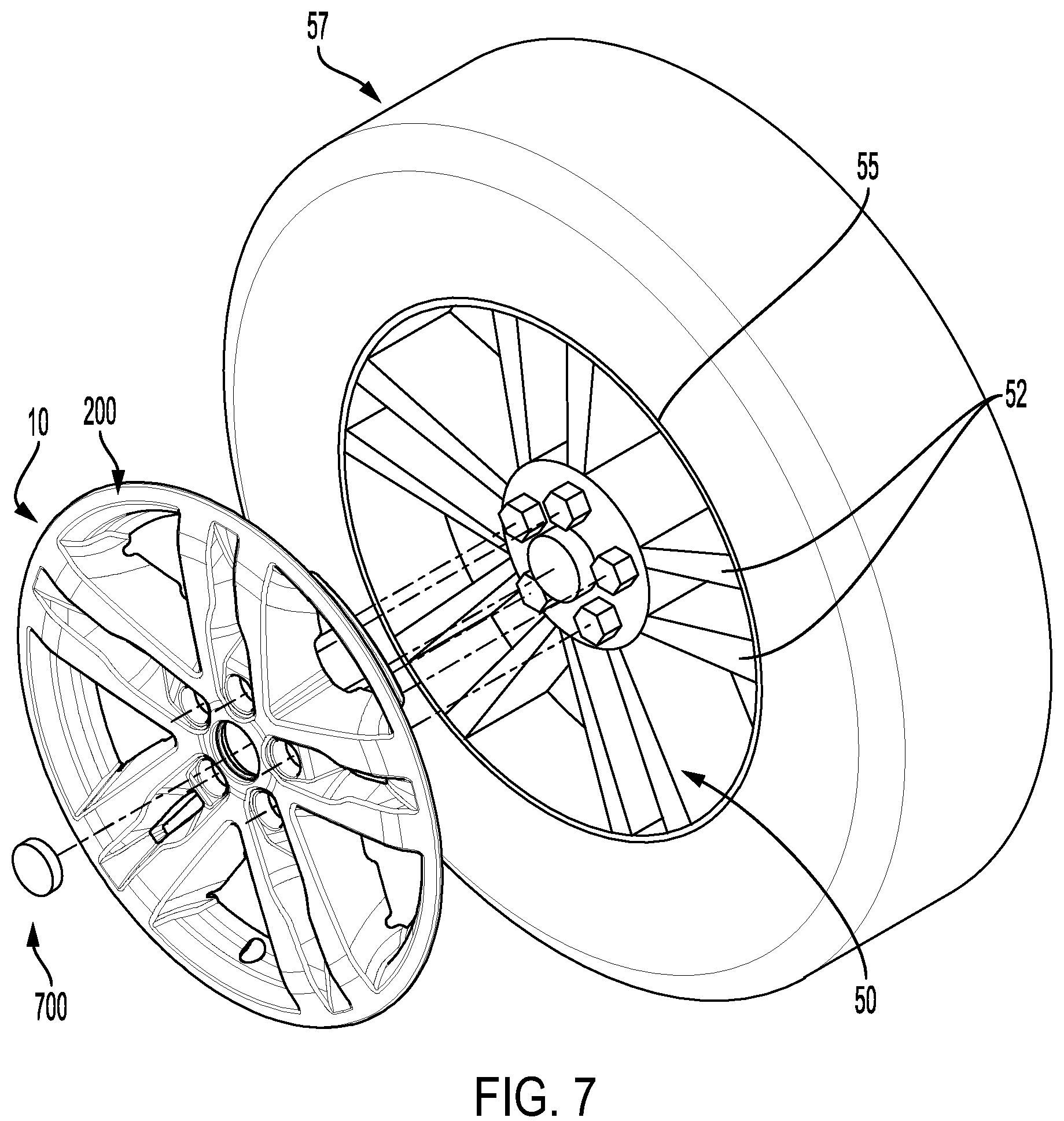 Patent US12090788 Figure 7 – Flexible wheel cover overlay with extended surround