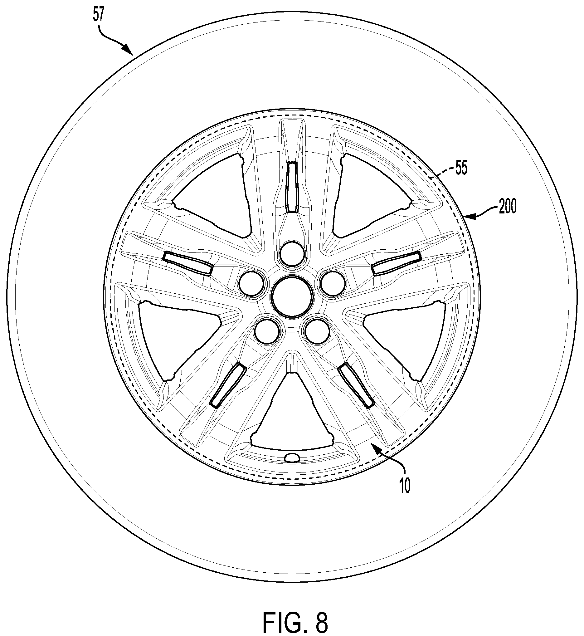 Patent US12090788 Figure 8 – Flexible wheel cover overlay with extended surround