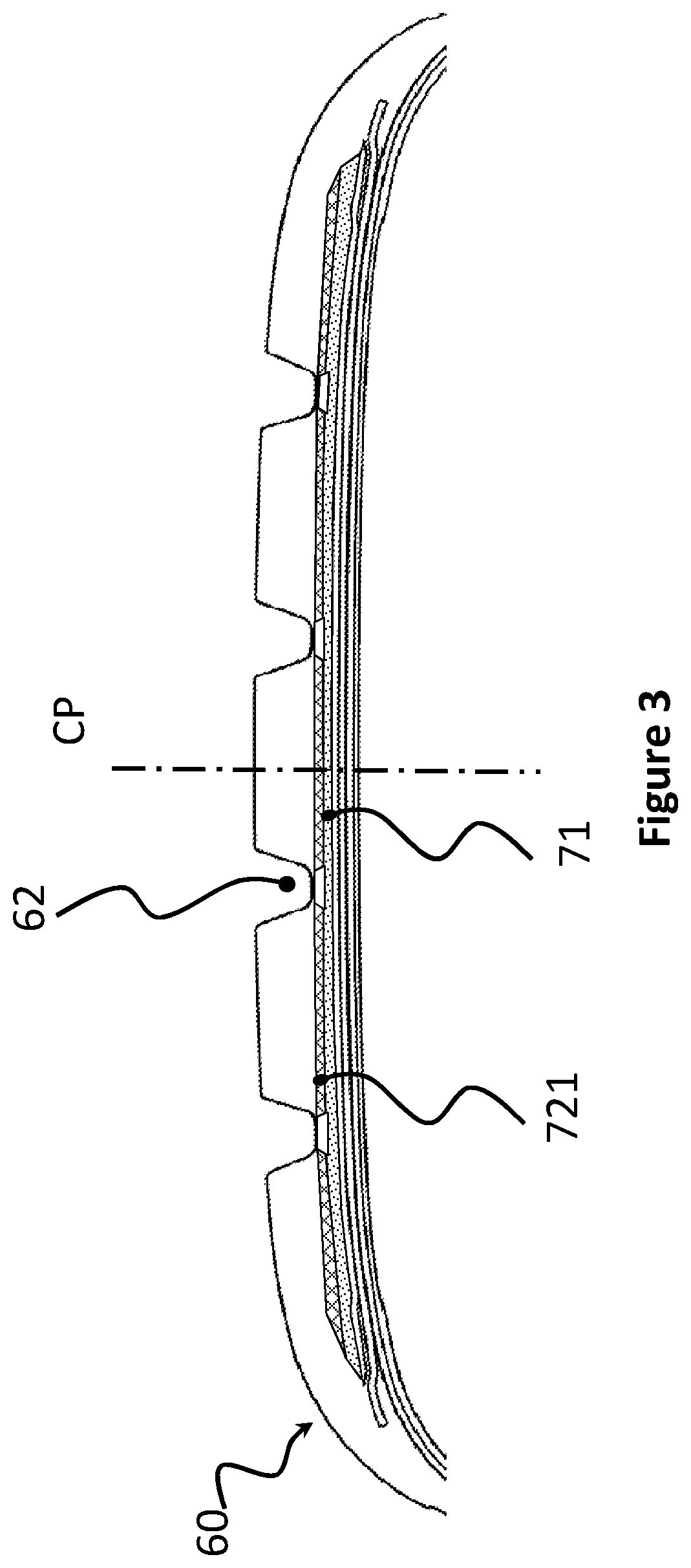 Patent US12090790 Figure 3 – Tire with a tread sub-layer containing multiple materials