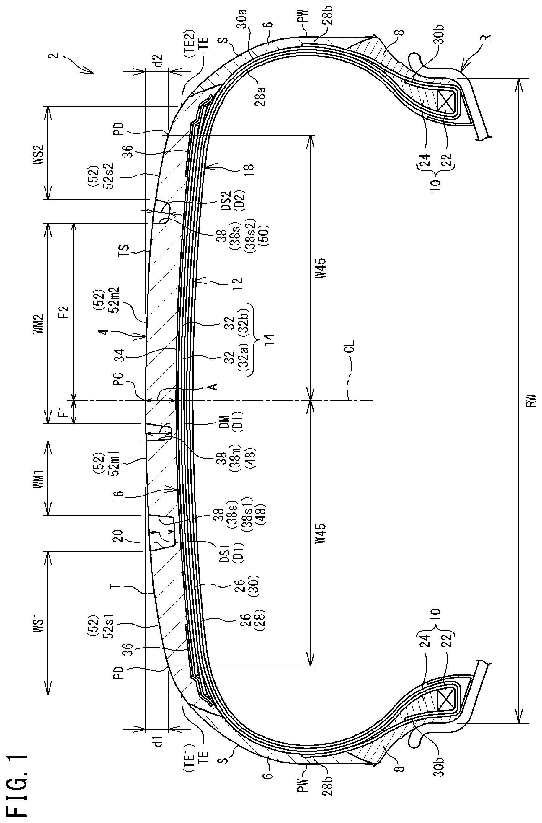 Patent US12090792 Figure 1 – Tire and tire-vehicle combination