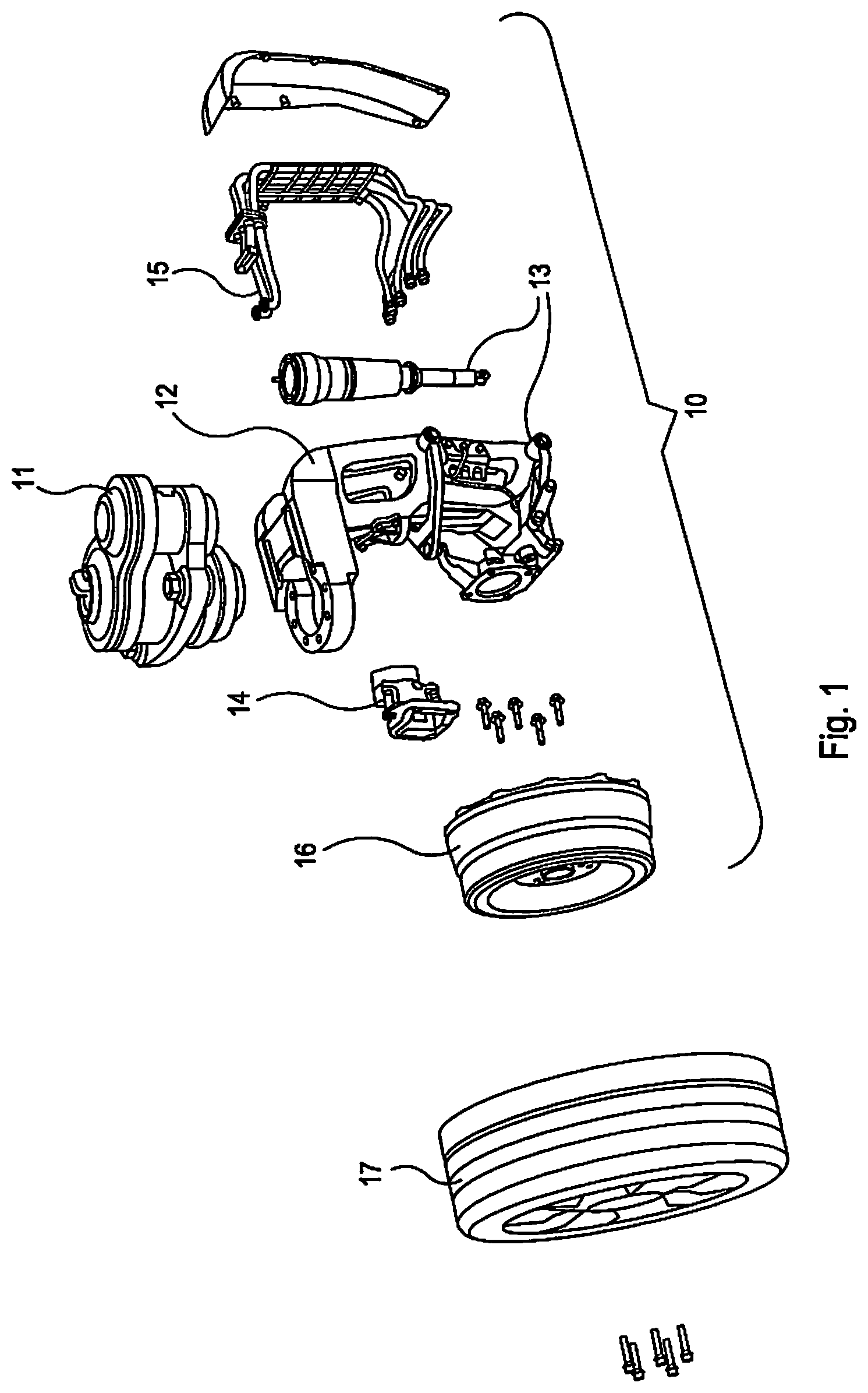 Patent US12090808 Figure 1 – Double wishbone suspension system for an in-wheel electric motor