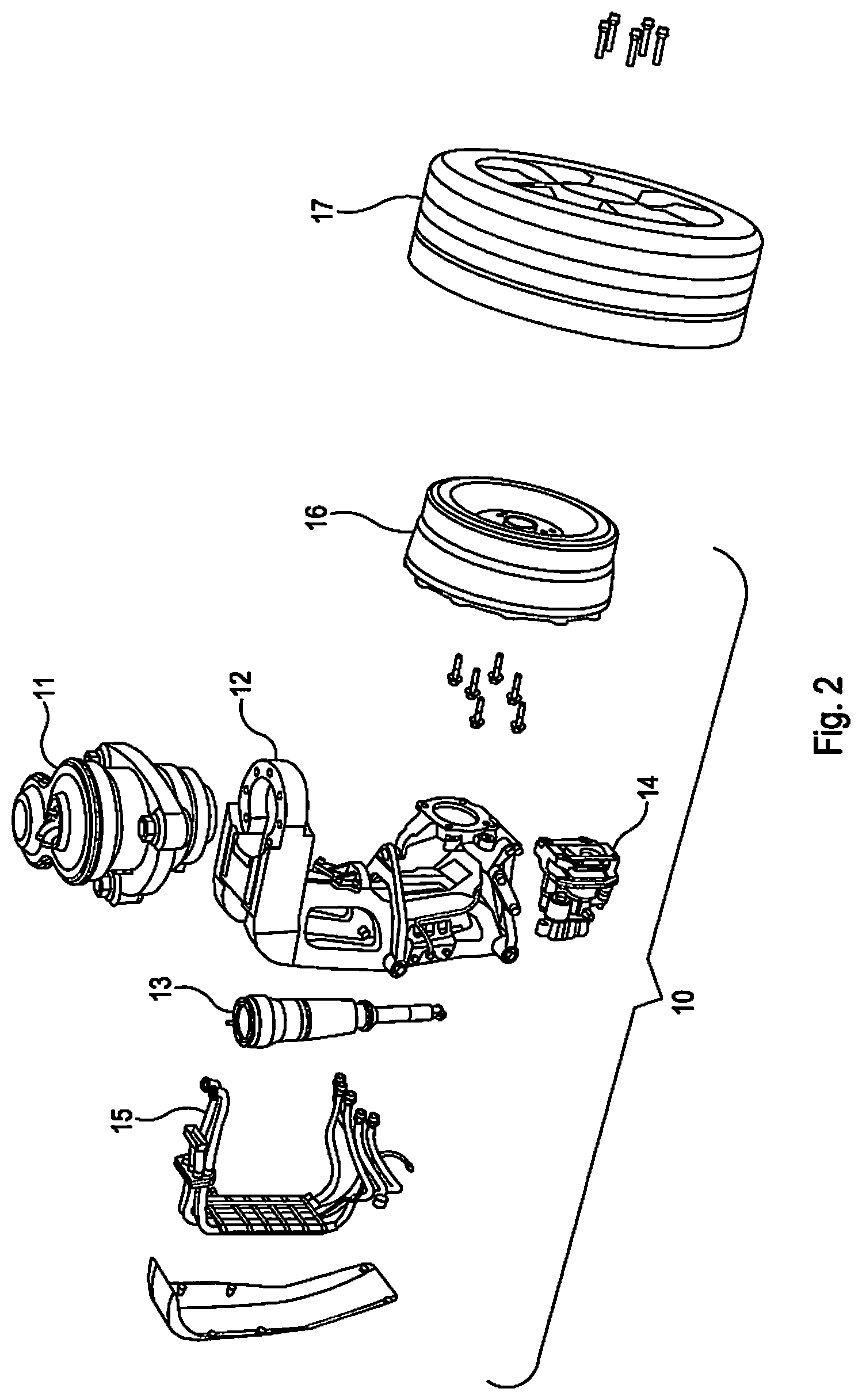 Patent US12090808 Figure 2 – Double wishbone suspension system for an in-wheel electric motor