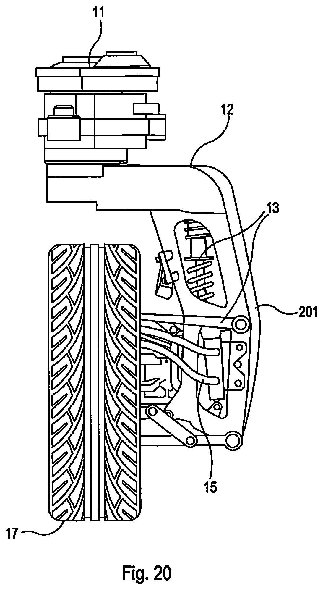 Patent US12090808 Figure 17 – Double wishbone suspension system for an in-wheel electric motor