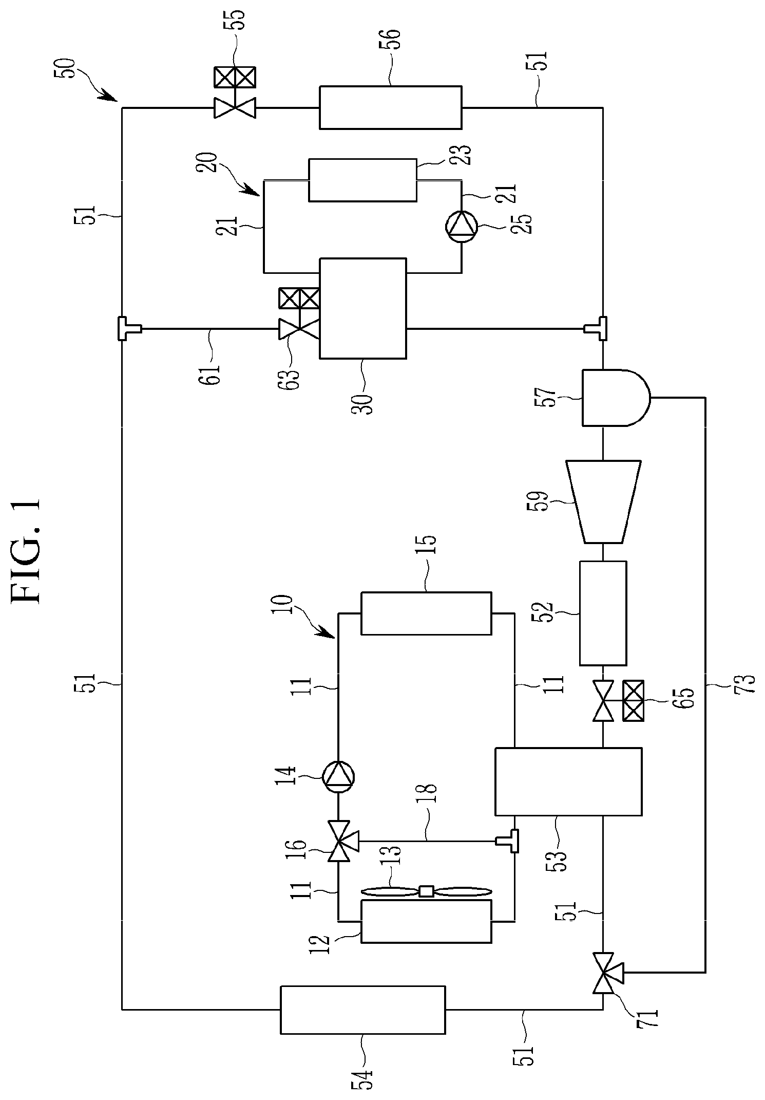 Patent US12090816 Figure 1 – Heat pump system for vehicle