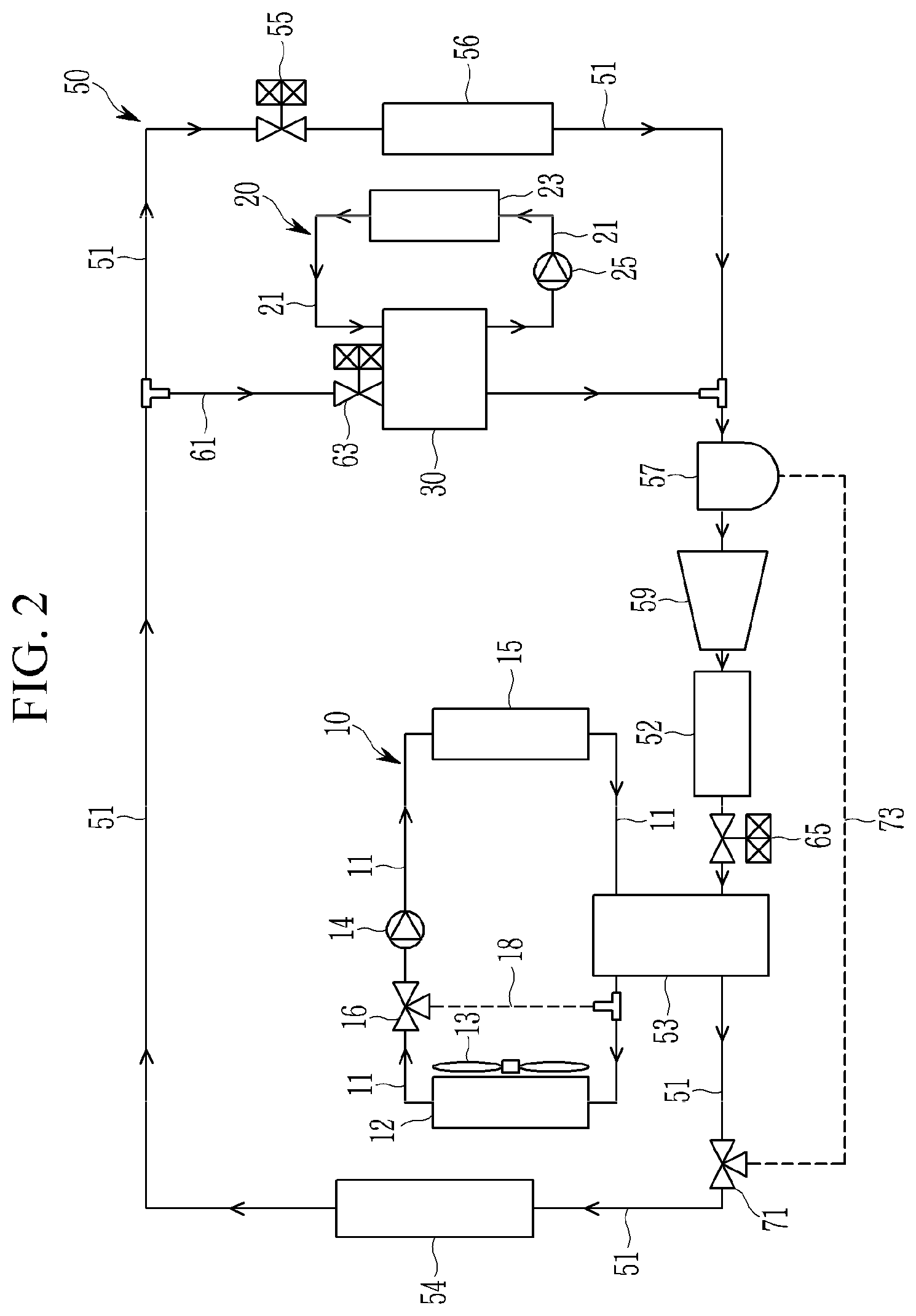 Patent US12090816 Figure 2 – Heat pump system for vehicle