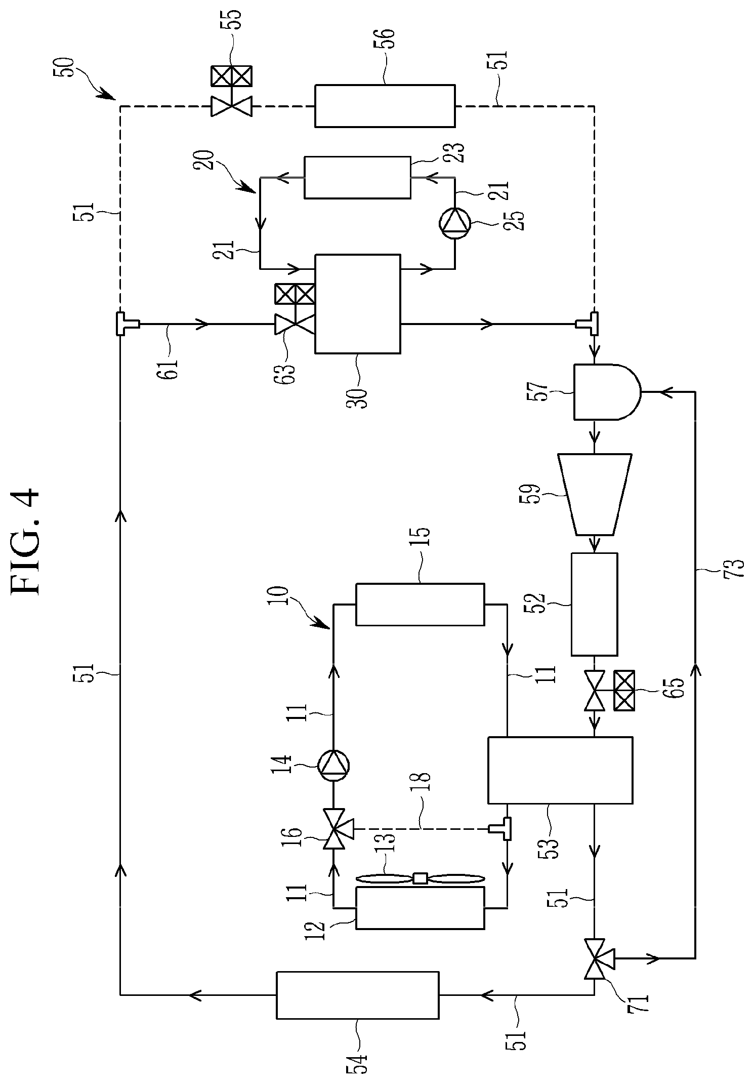 Patent US12090816 Figure 4 – Heat pump system for vehicle
