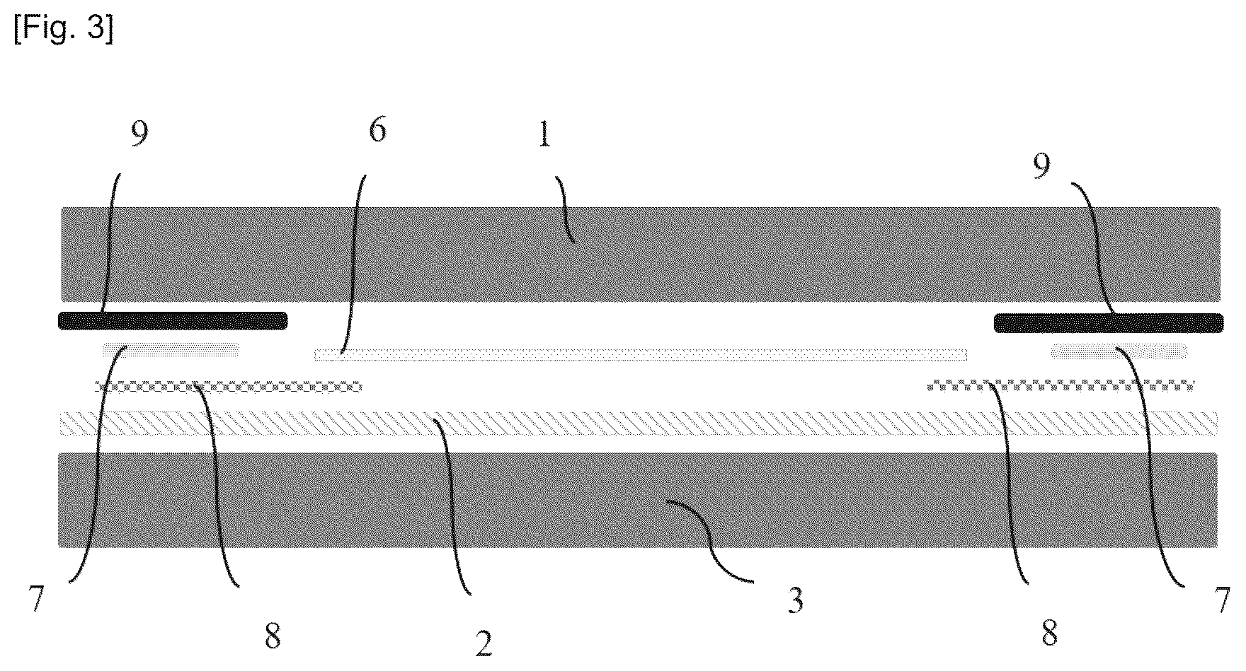 Patent US12090818 Figure 2 – Laminated glazing with heating layer at the same level of the laminated structure as the mask of the electric current leads of the heating layer