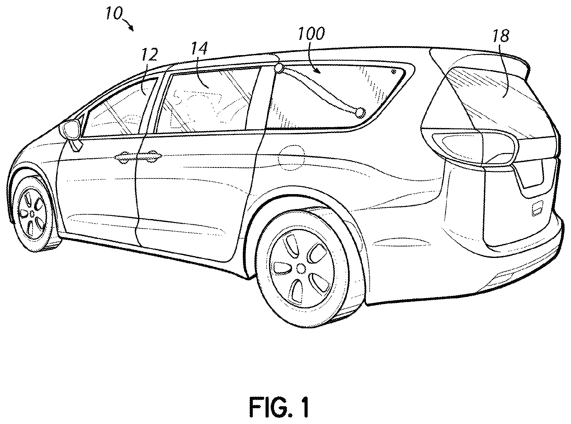 Patent US12090819 Figure 1 – Removable panel assembly for a vehicle window and related methods