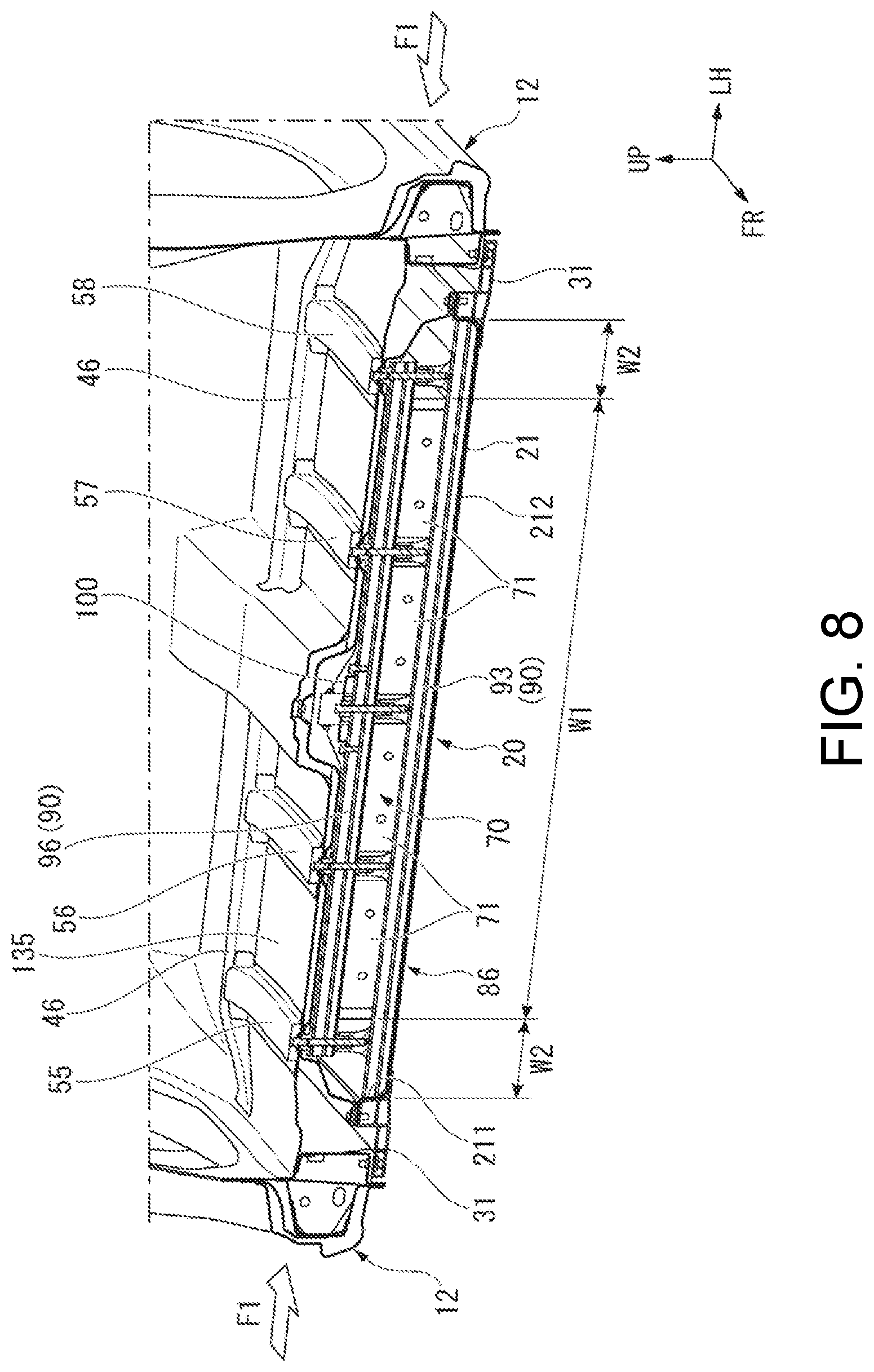 Patent US12090831 Figure 8 – Vehicle body lower structure