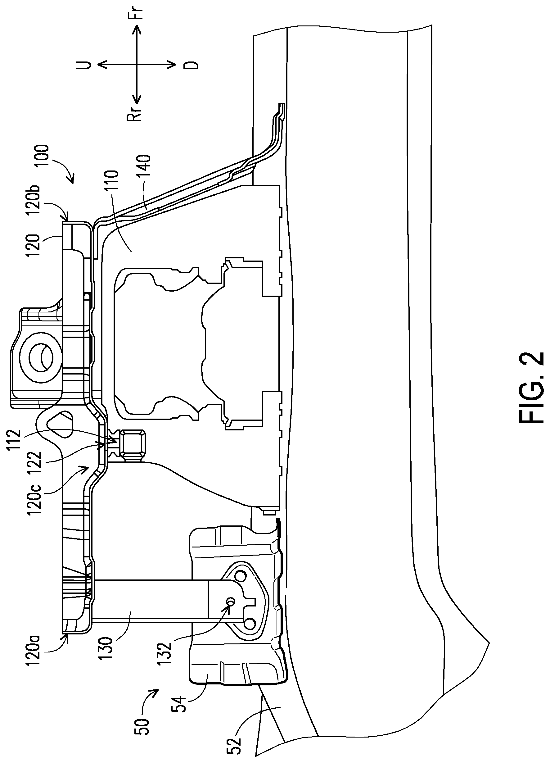 Patent US12090832 Figure 2 – Battery installation structure