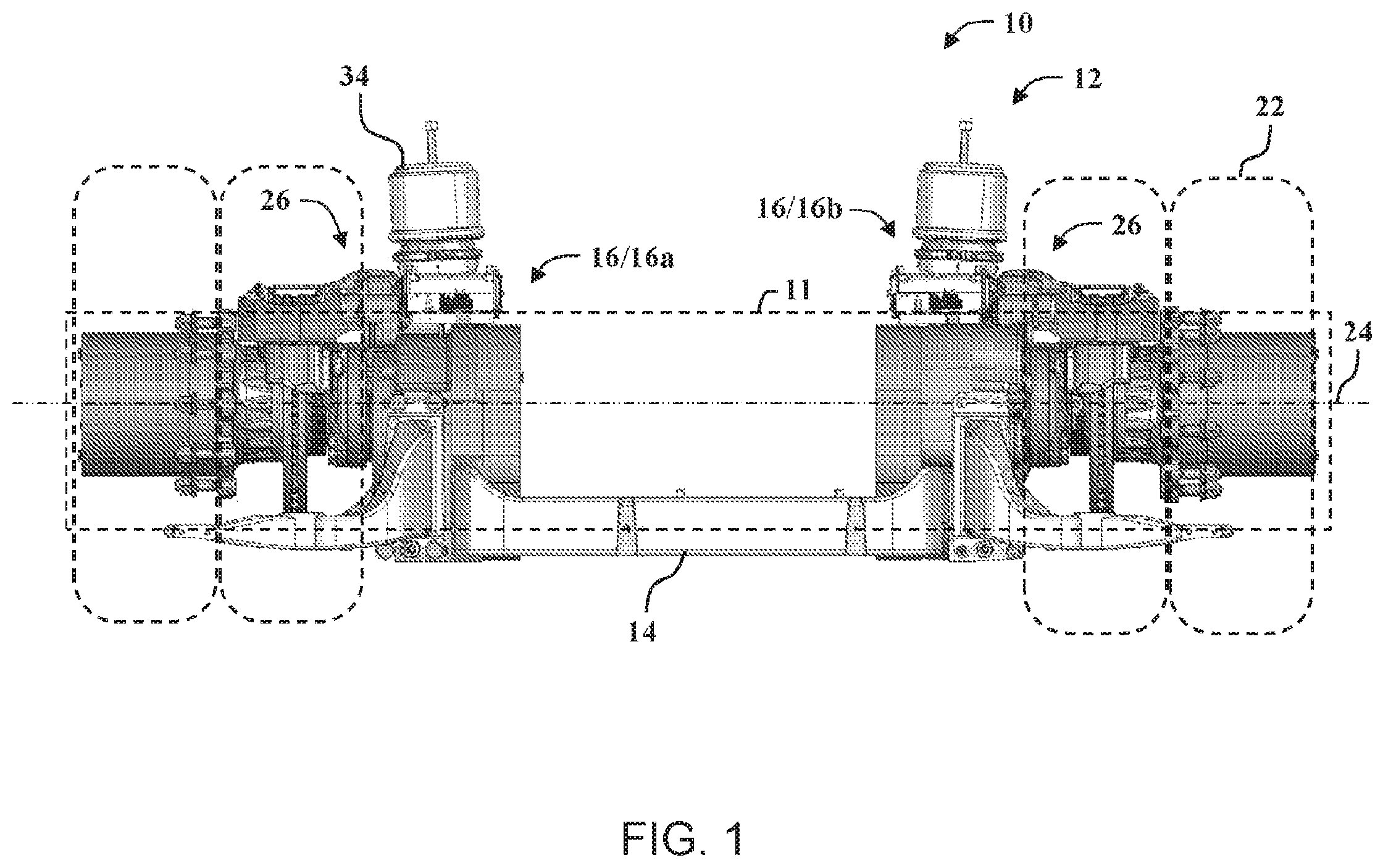 Patent US12090858 Figure 1 – Axle assembly for low floor vehicle