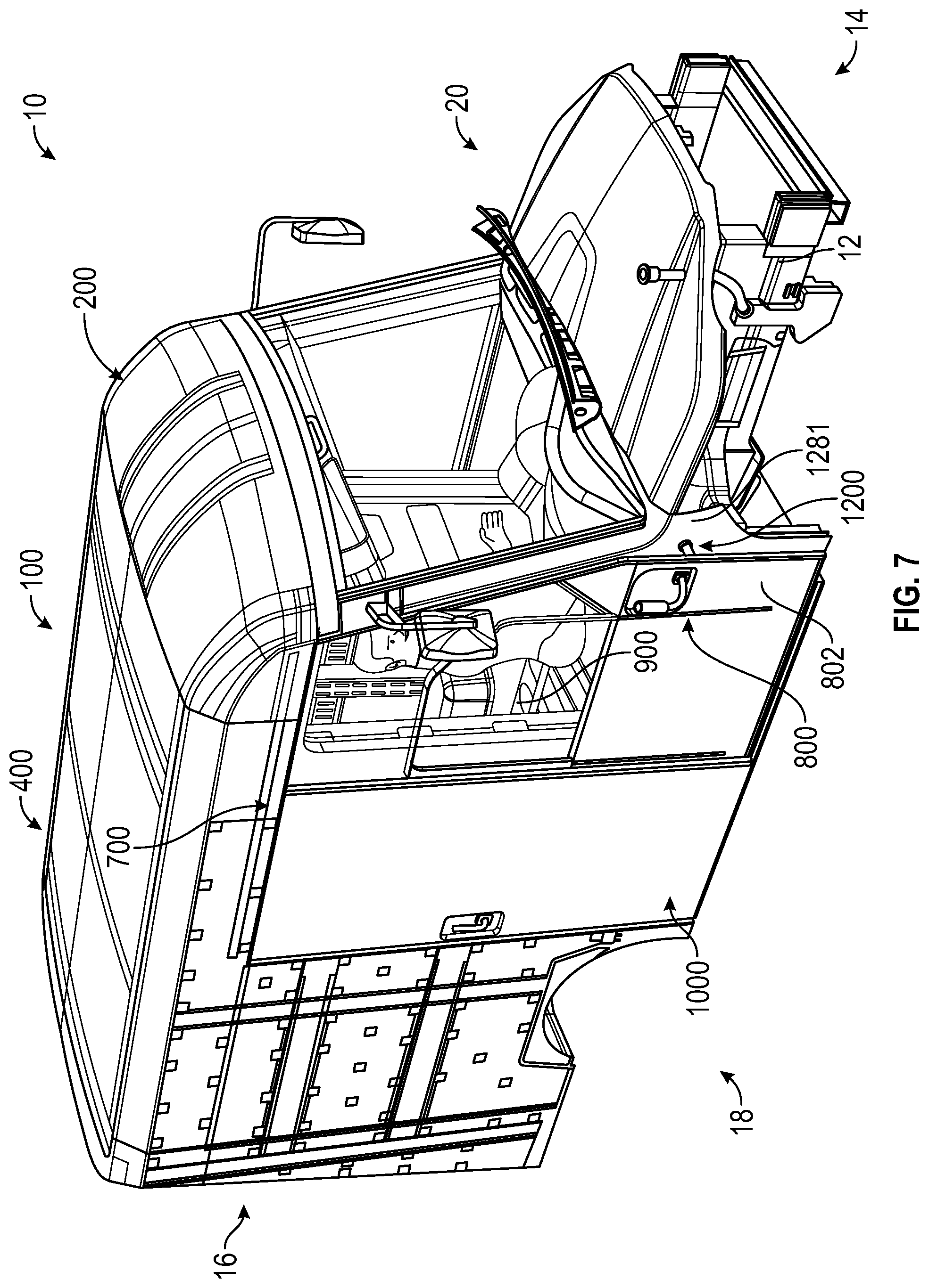 Patent US12090894 Figure 7 – Repositionable seat for delivery vehicle