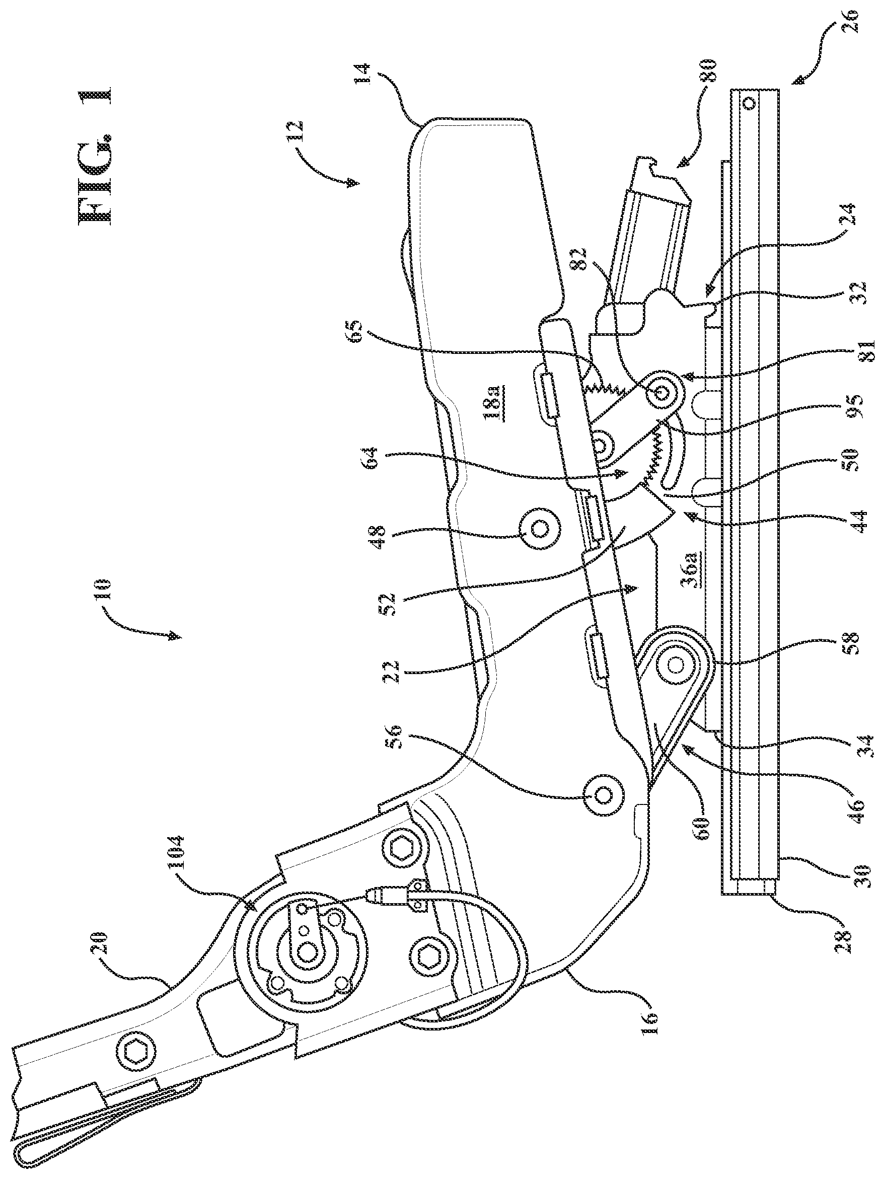 Patent US12090895 Figure 1 – Seat assembly with power easy entry having concentric motion