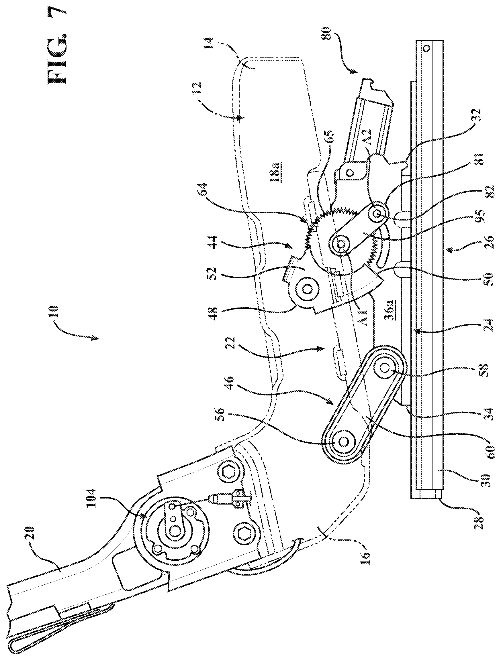 Patent US12090895 Figure 7 – Seat assembly with power easy entry having concentric motion