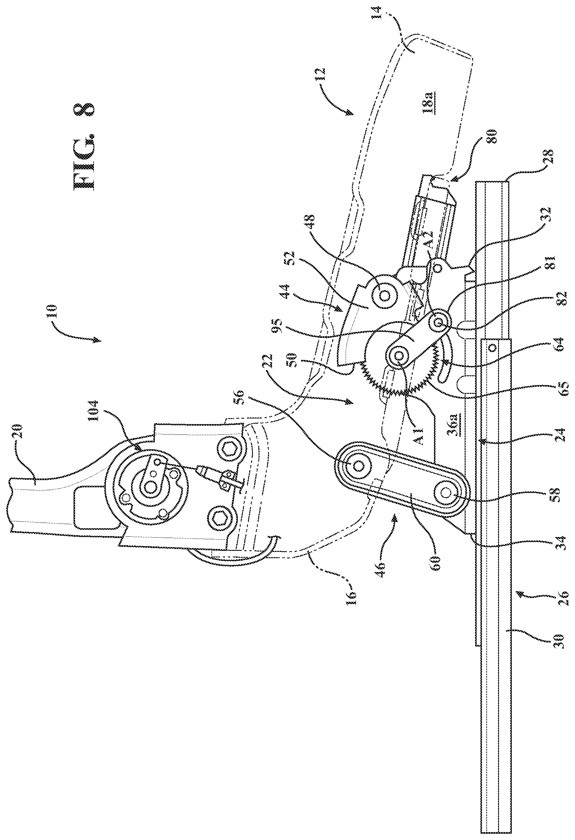 Patent US12090895 Figure 8 – Seat assembly with power easy entry having concentric motion