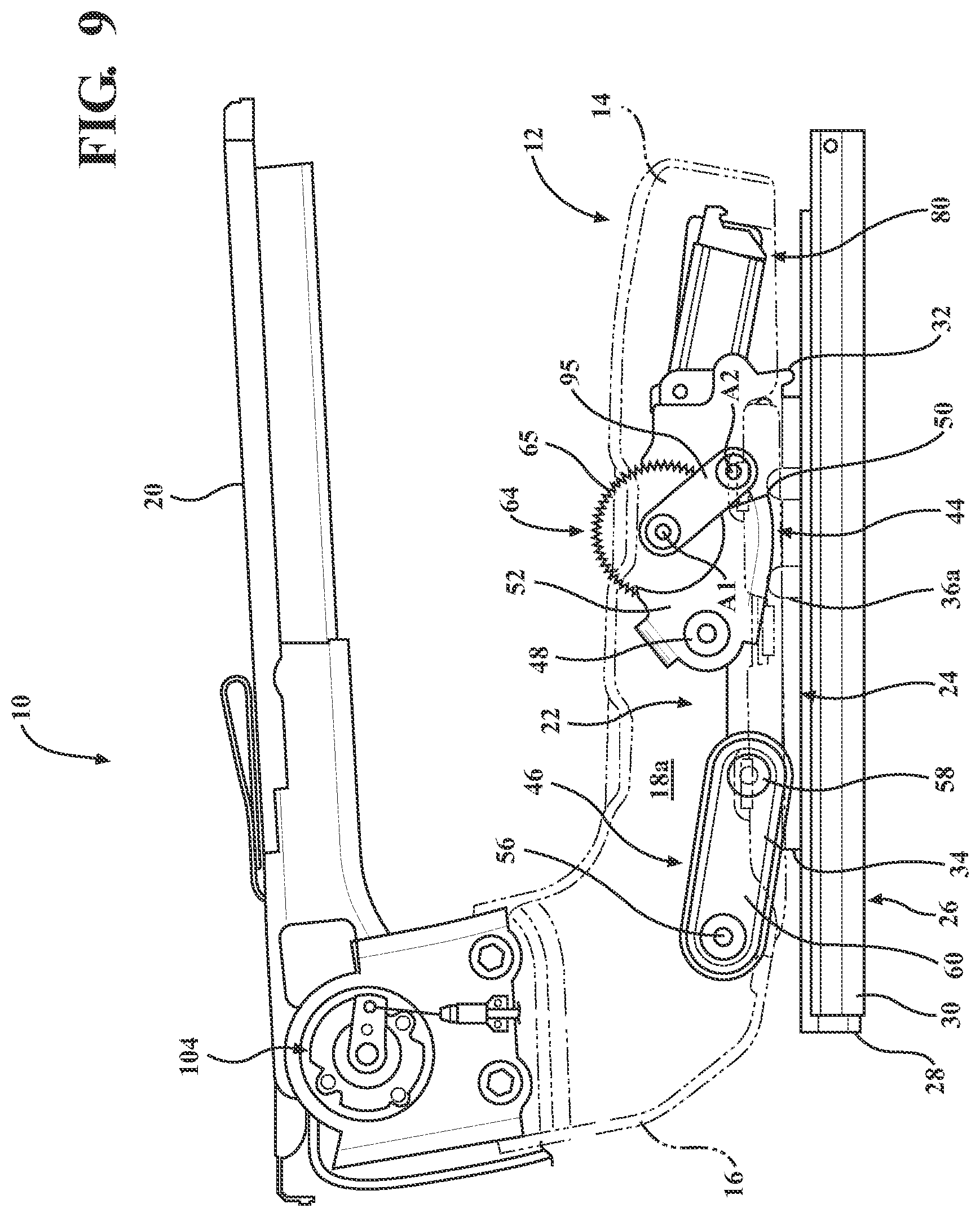Patent US12090895 Figure 9 – Seat assembly with power easy entry having concentric motion