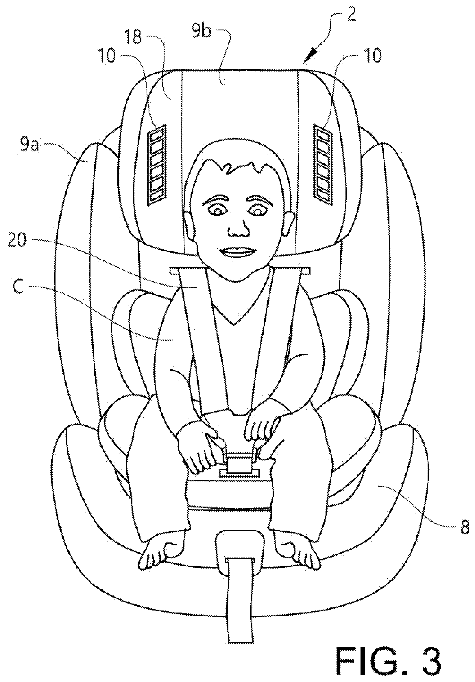 Patent US12090898 Figure 3 – Child seat, a child seat system, and a method for operating a child seat system