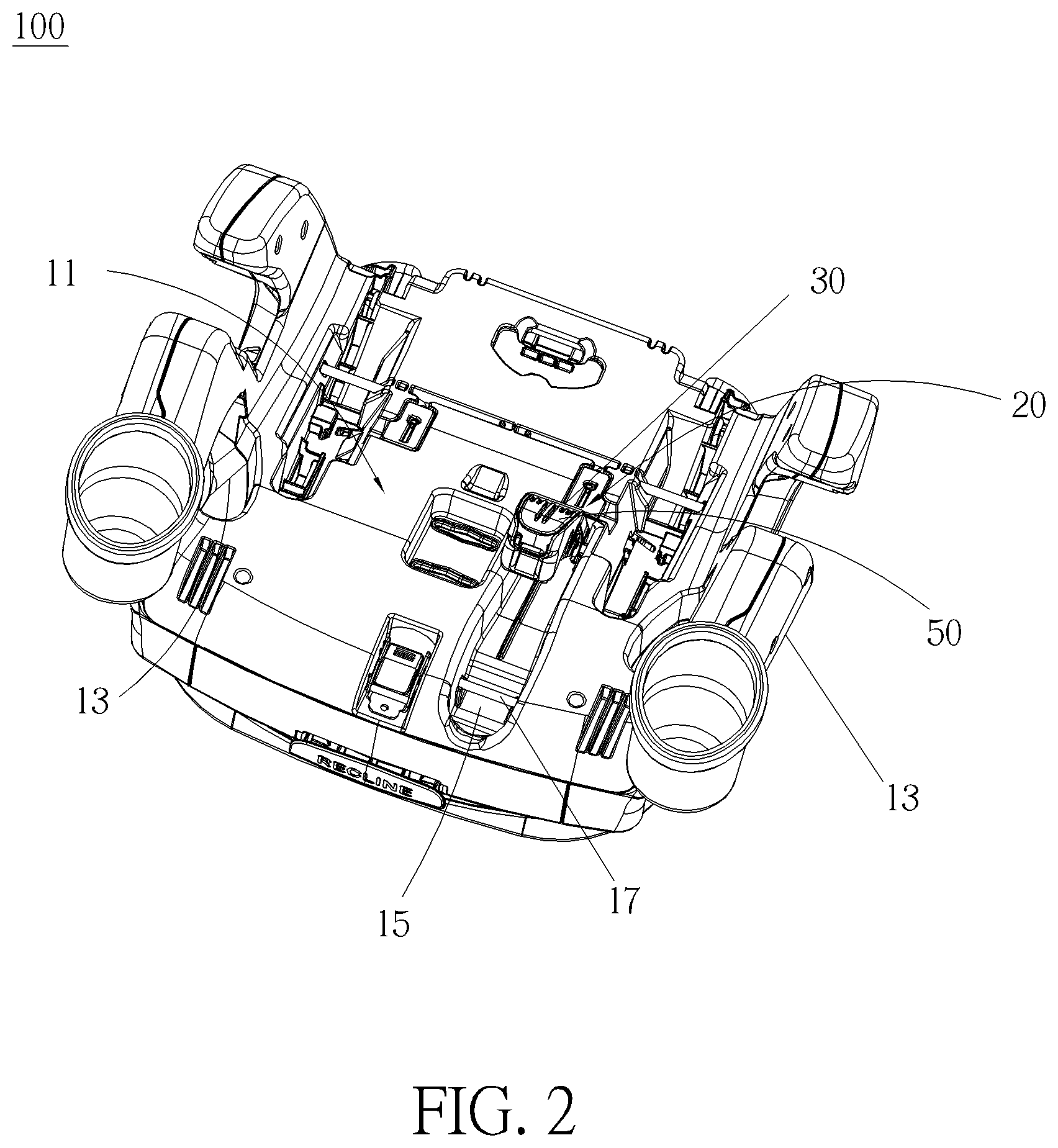 Patent US12090899 Figure 2 – Safety belt fastening device and child safety seat therewith