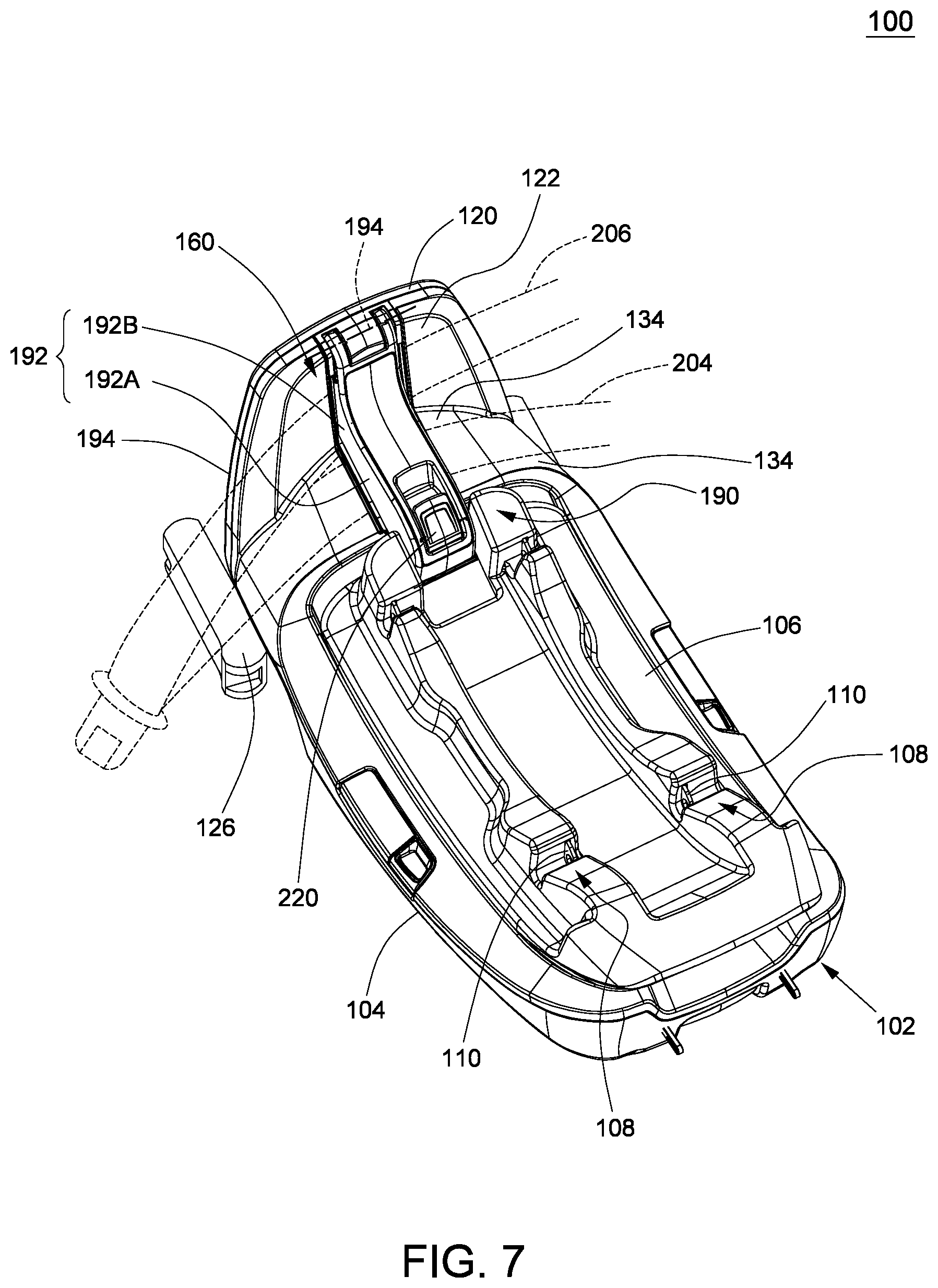 Patent US12090900 Figure 7 – Support base for a child safety seat