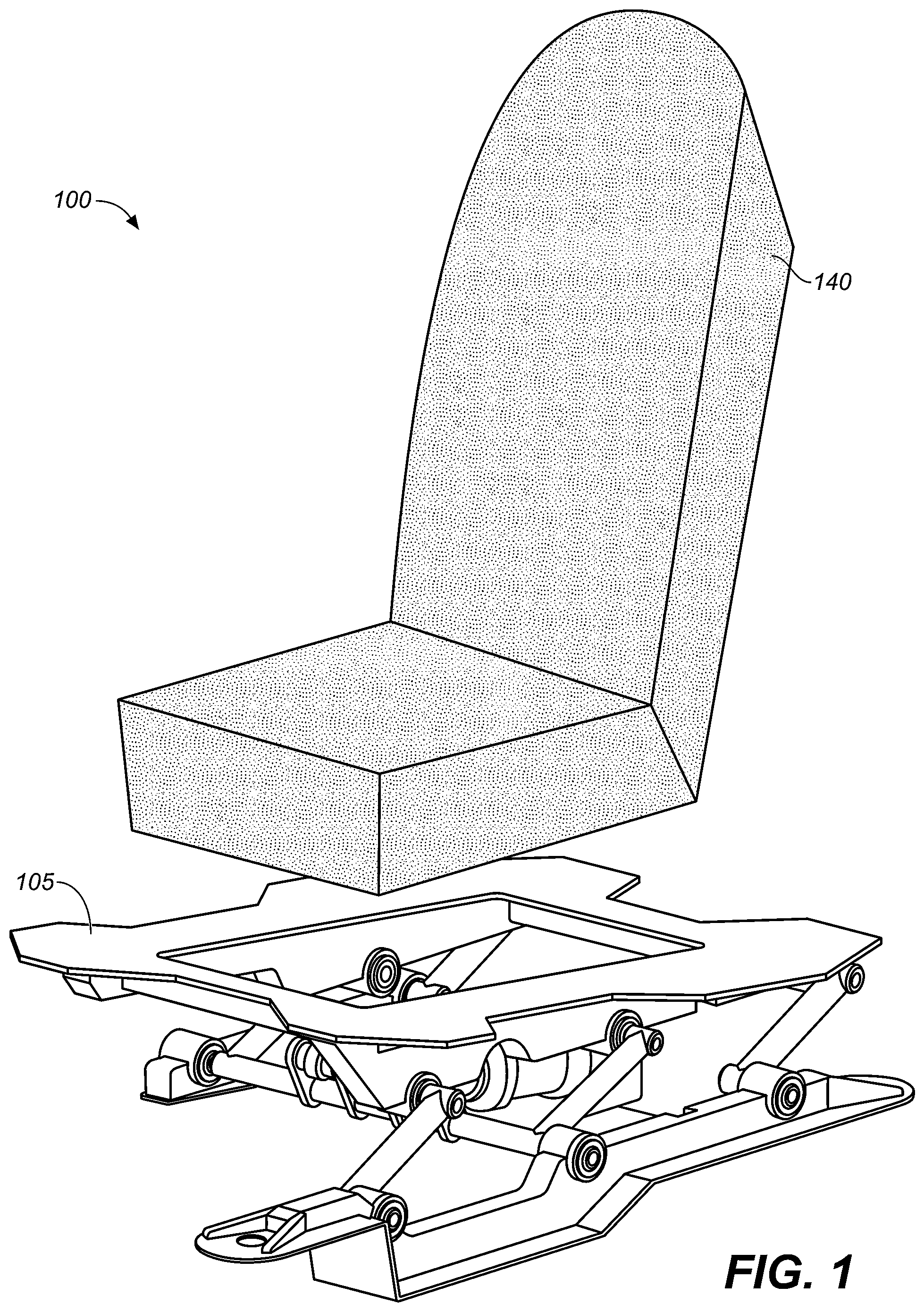 Patent US12090901 Figure 1 – Adjustable suspended seat apparatus having tuned frequency-tailored damping through a stratified seat structure