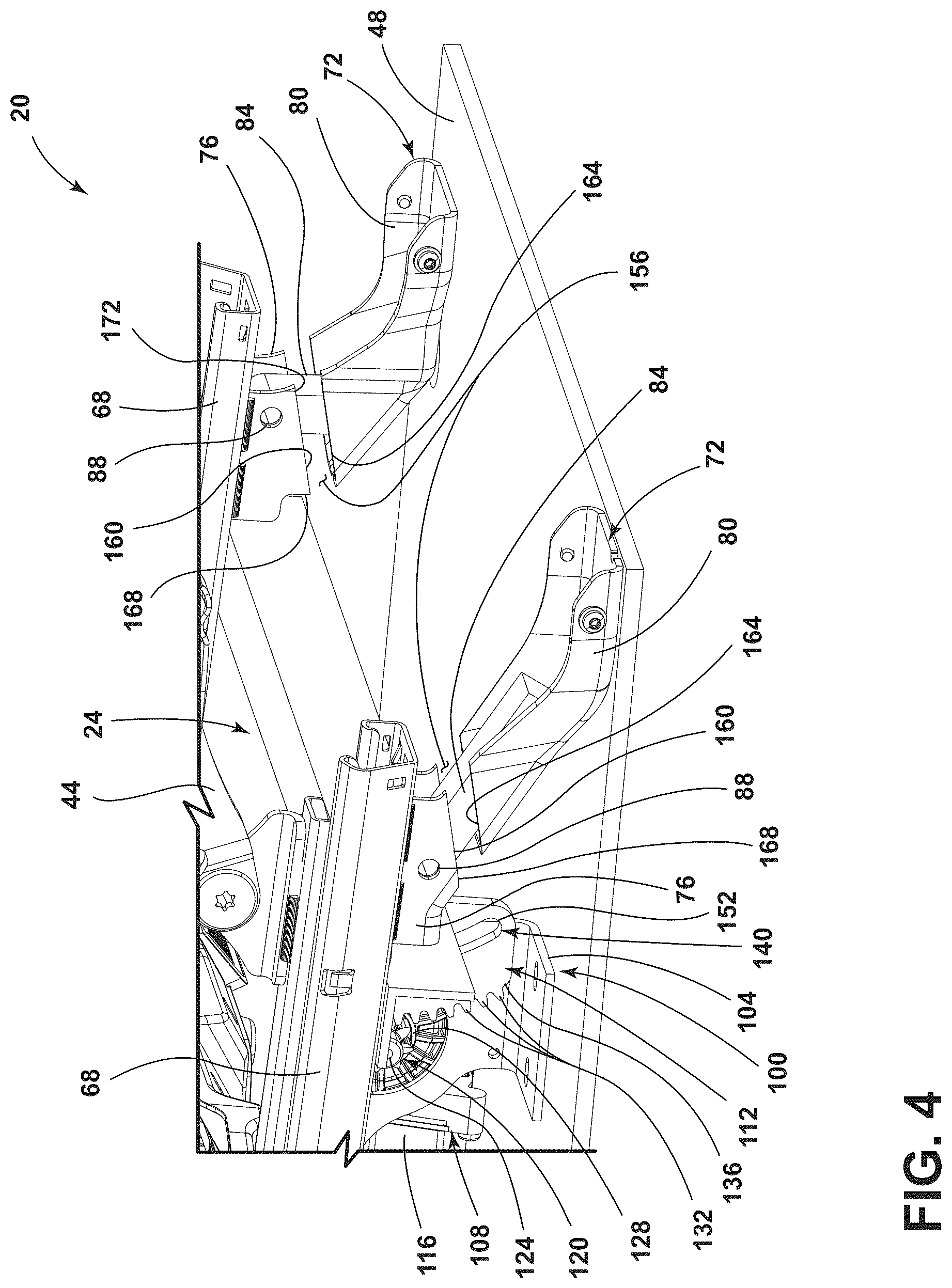 Patent US12090905 Figure 4 – Vehicle seating assembly with lower leg support