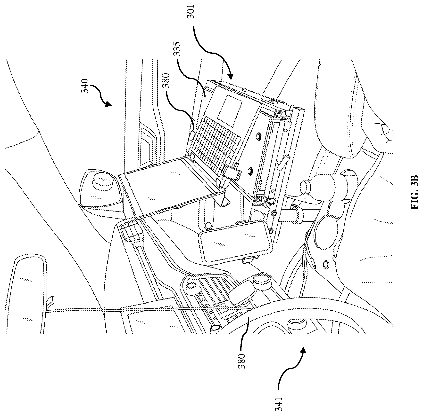 Patent US12090906 Figure 5 – Portable table system for mounting within a vehicle to provide a workspace within the vehicle