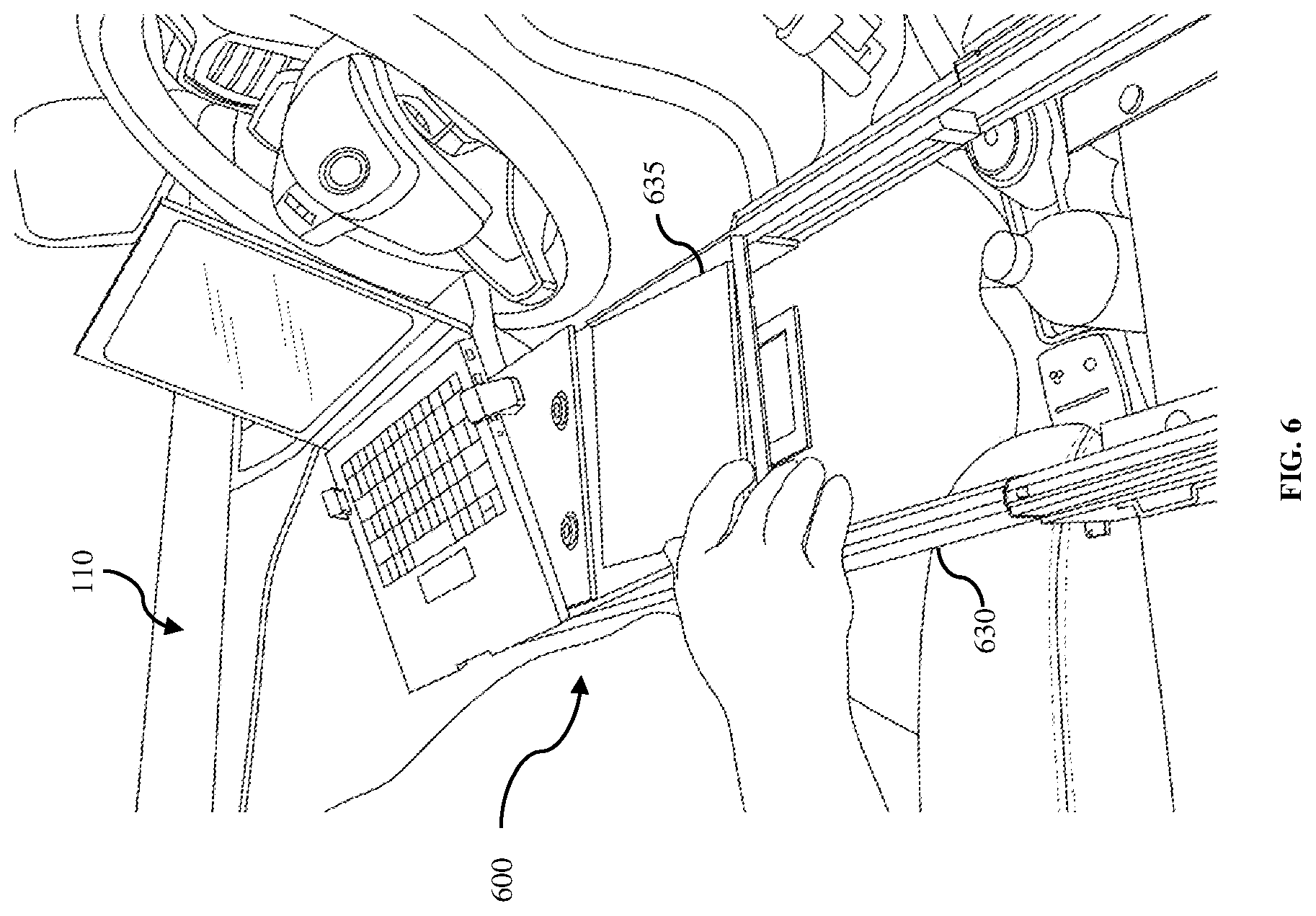 Patent US12090906 Figure 8 – Portable table system for mounting within a vehicle to provide a workspace within the vehicle