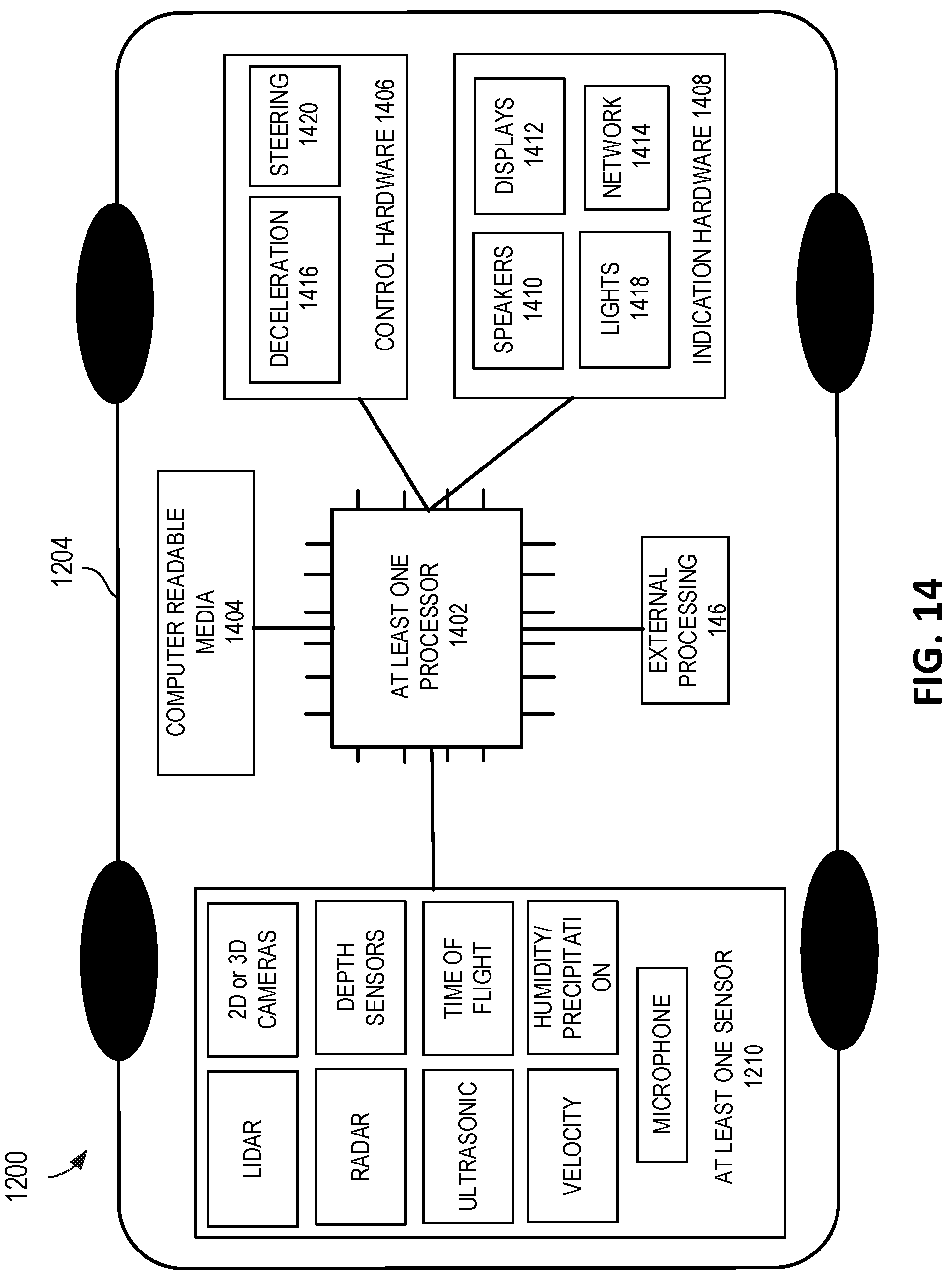 Patent US12090921 Figure 14 – Communicating vehicle information to pedestrians