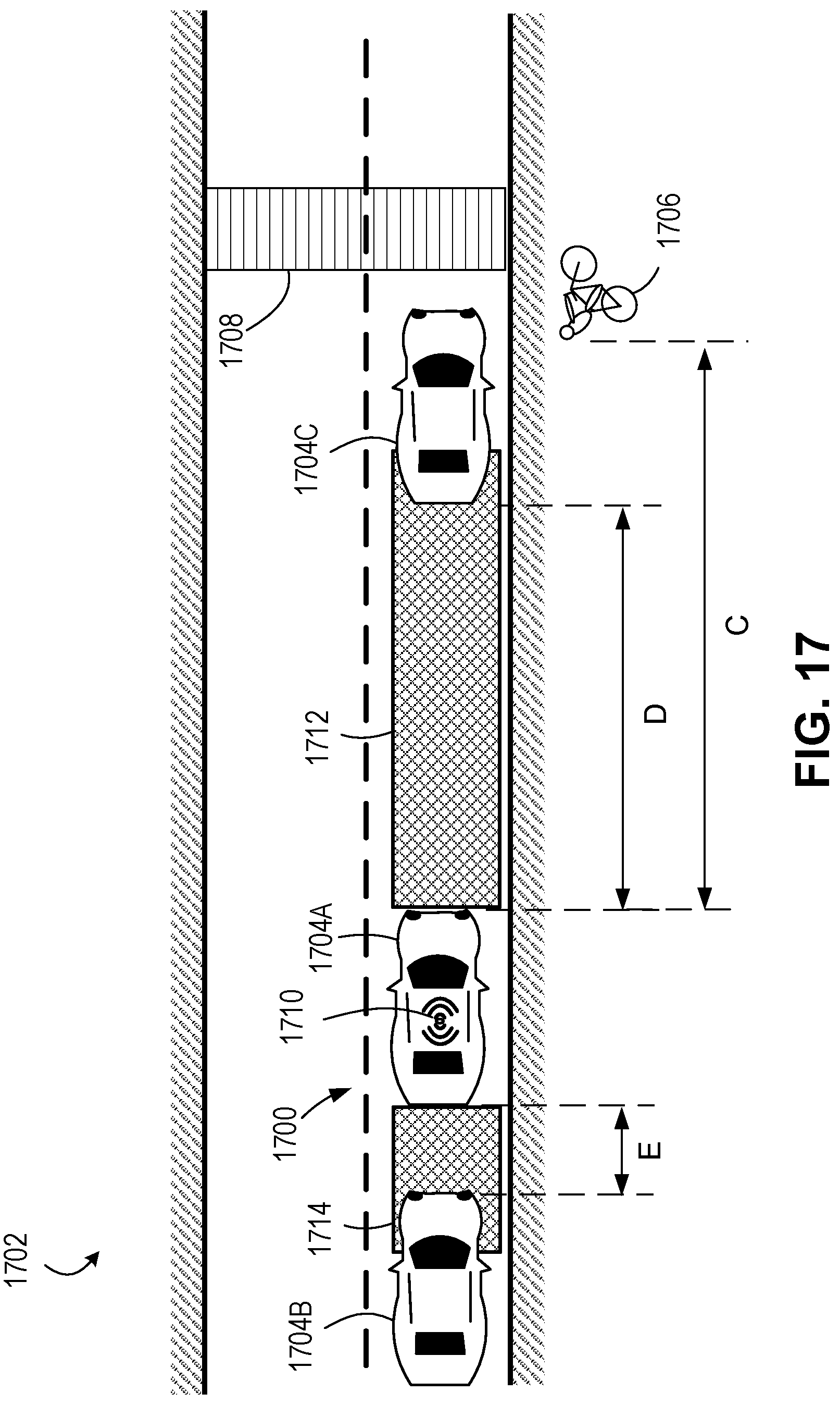 Patent US12090921 Figure 17 – Communicating vehicle information to pedestrians